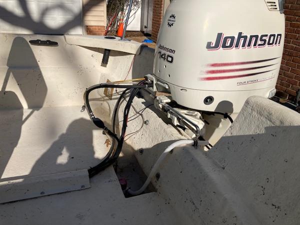 1997 Carolina Skiff 198 DLV with Johnson 140 outboard motor, interior view.