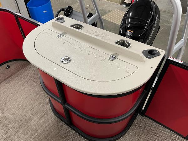 2025 Bentley Pontoons 200 Fish-N-Cruise boat with red paneling and fishing station.
