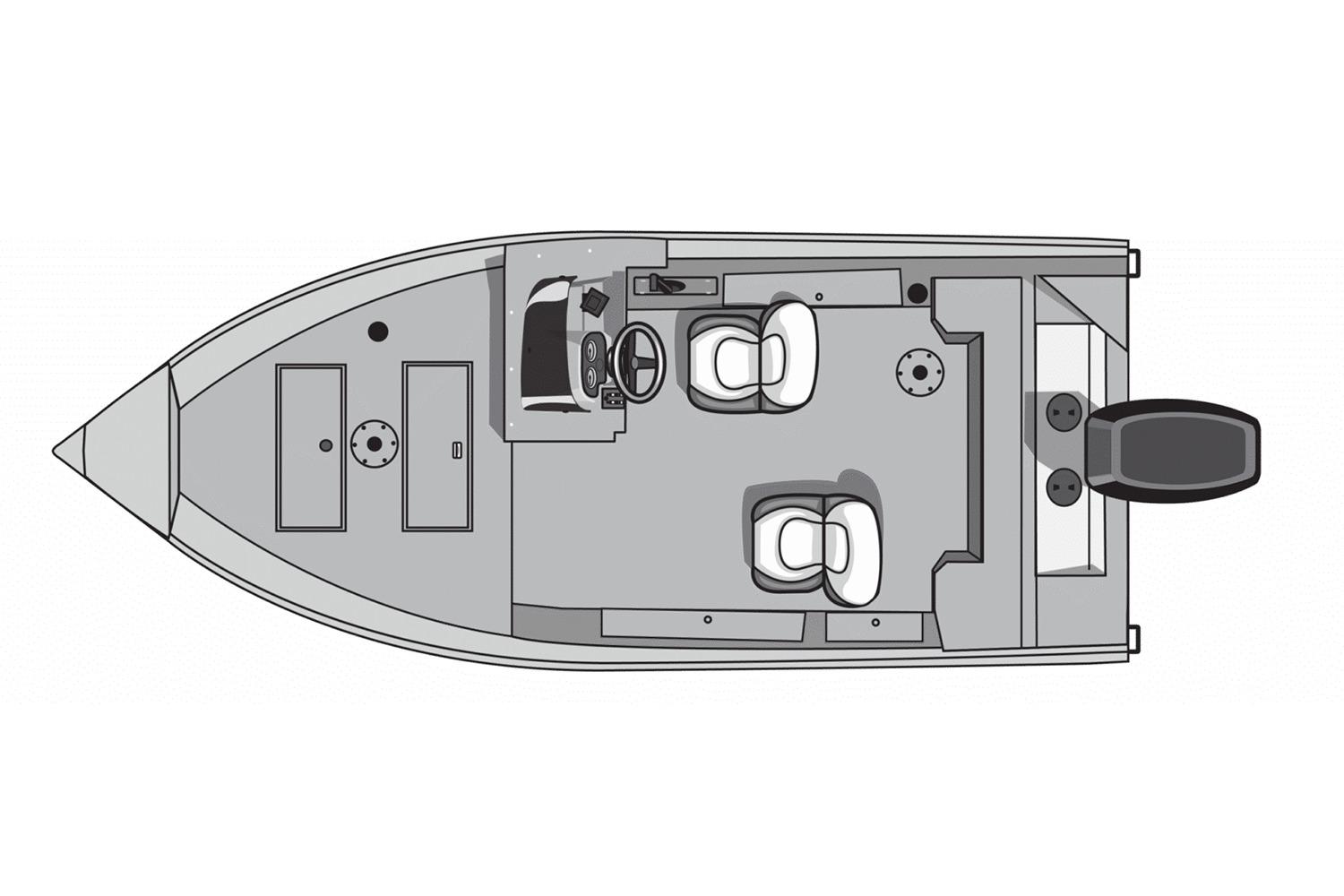Manufacturer Provided Image: 2026 Smoker Craft Angler 16 SC boat layout, top view, featuring seating and steering console.