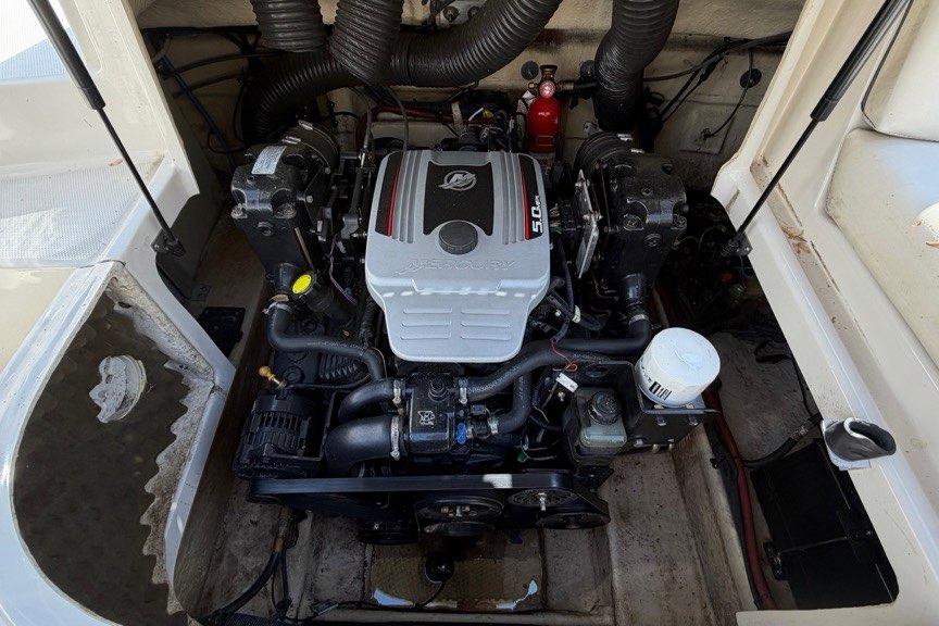Engine compartment of a 2008 Sea Ray 240 Sundeck boat.