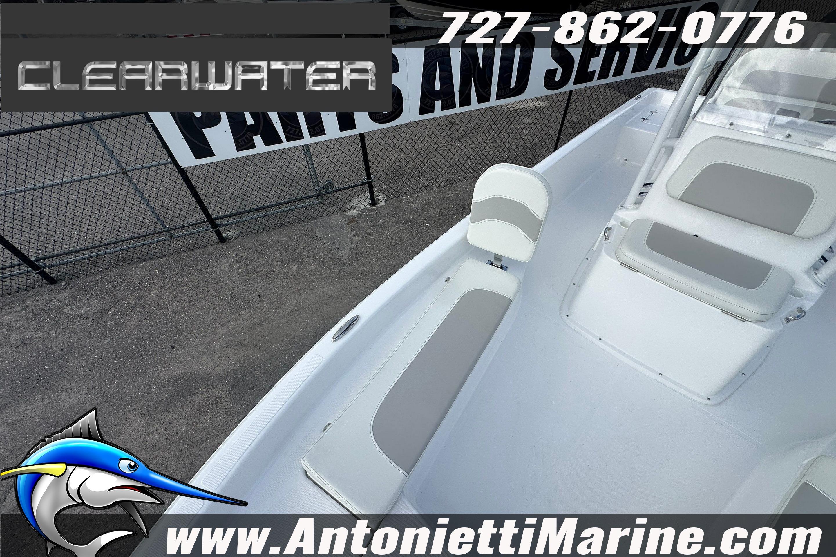 2026 Clearwater 2100 Bay boat interior with seating, displayed by Antonietti Marine.