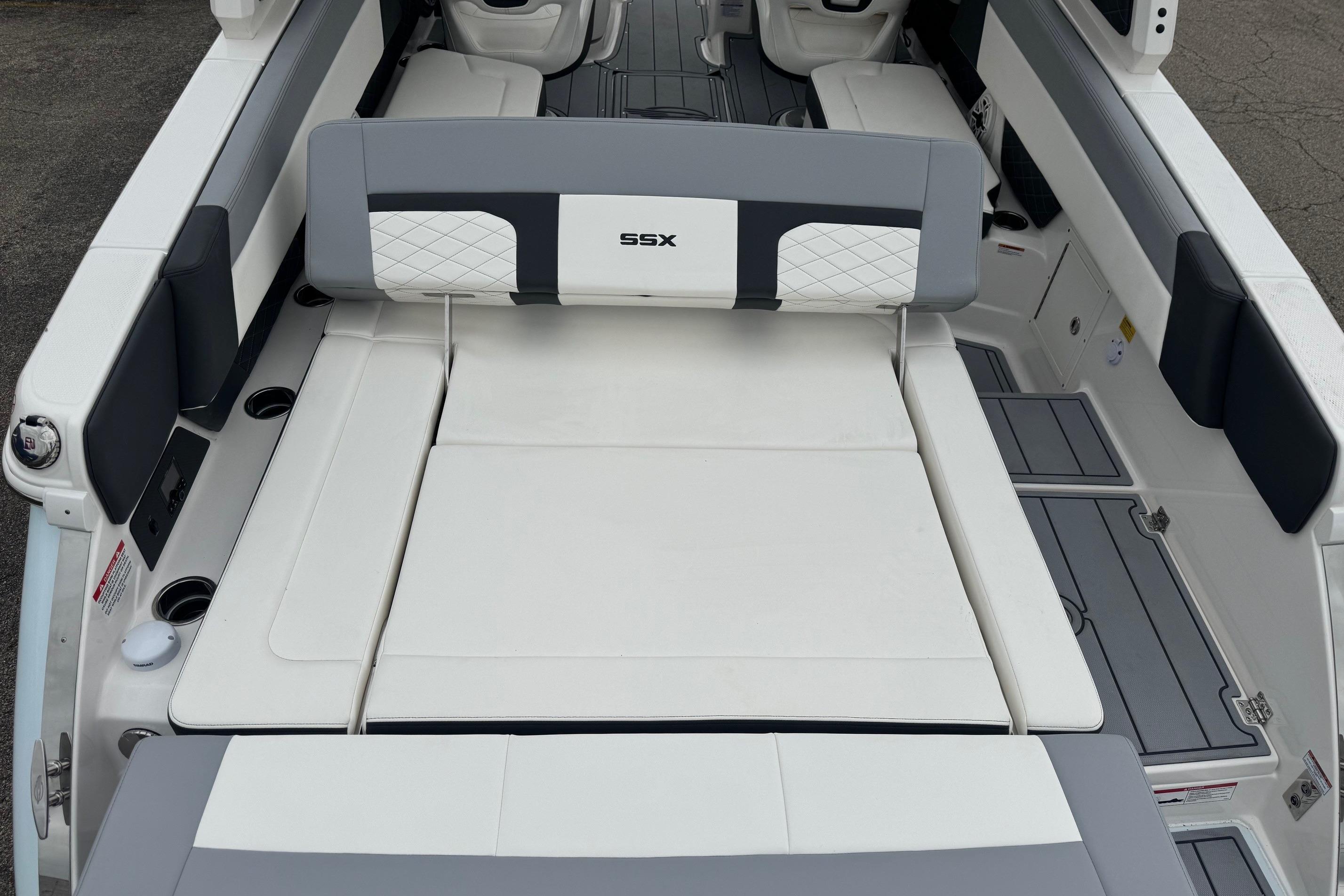 2026 Chaparral 8 SSX boat interior with luxurious seating and modern design.