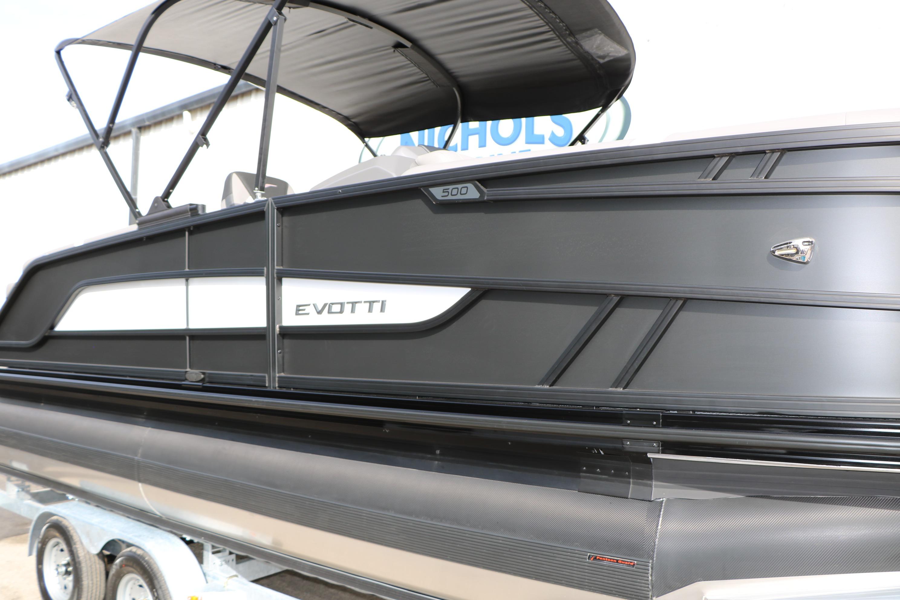 2026 Evotti 521QL boat with sleek black design on a trailer.