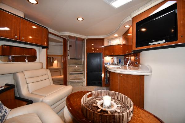Luxurious interior of 2003 Sea Ray 460 Sundancer yacht with elegant furnishings.