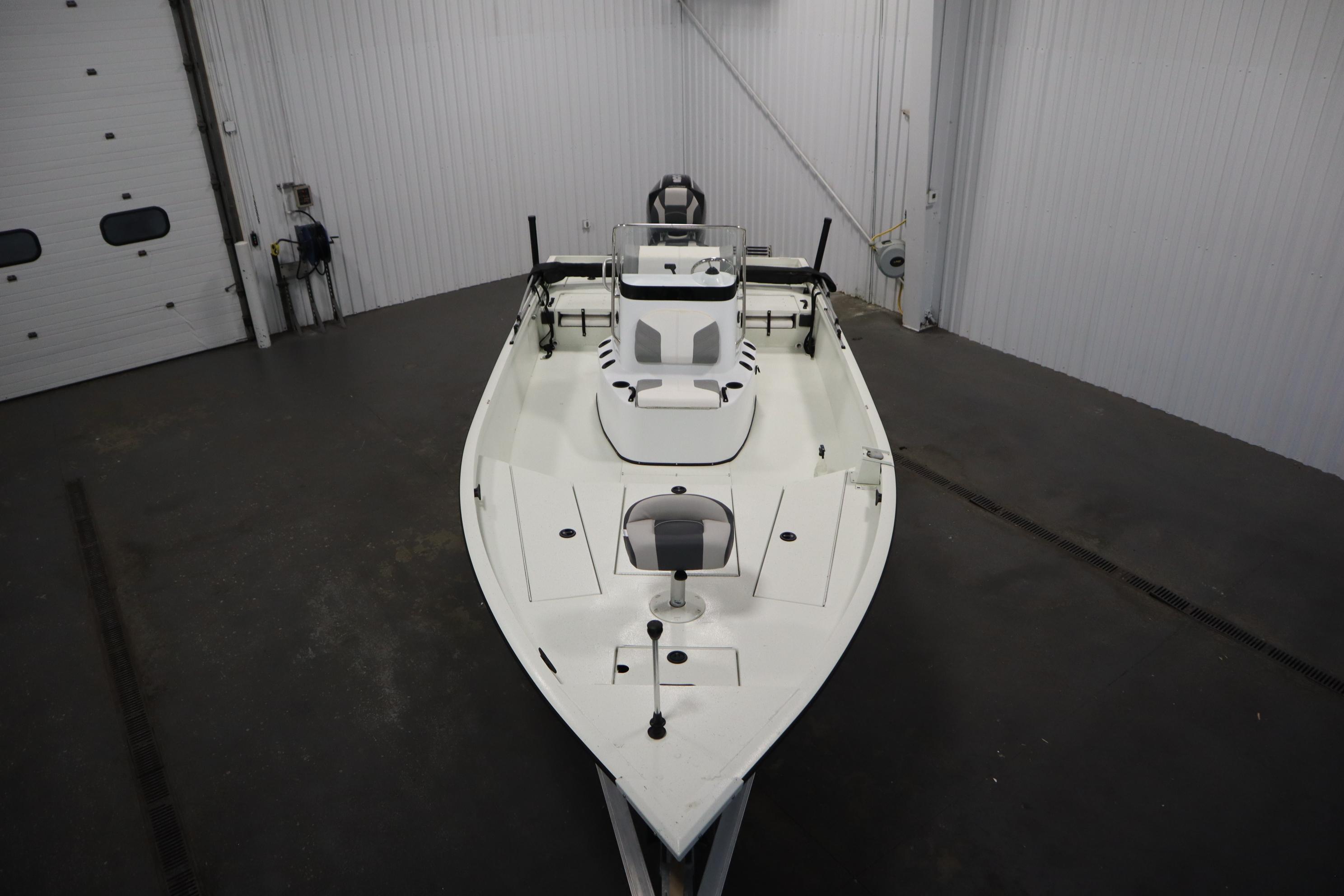 2022 Crestliner 2200 CC boat in indoor storage, top view.