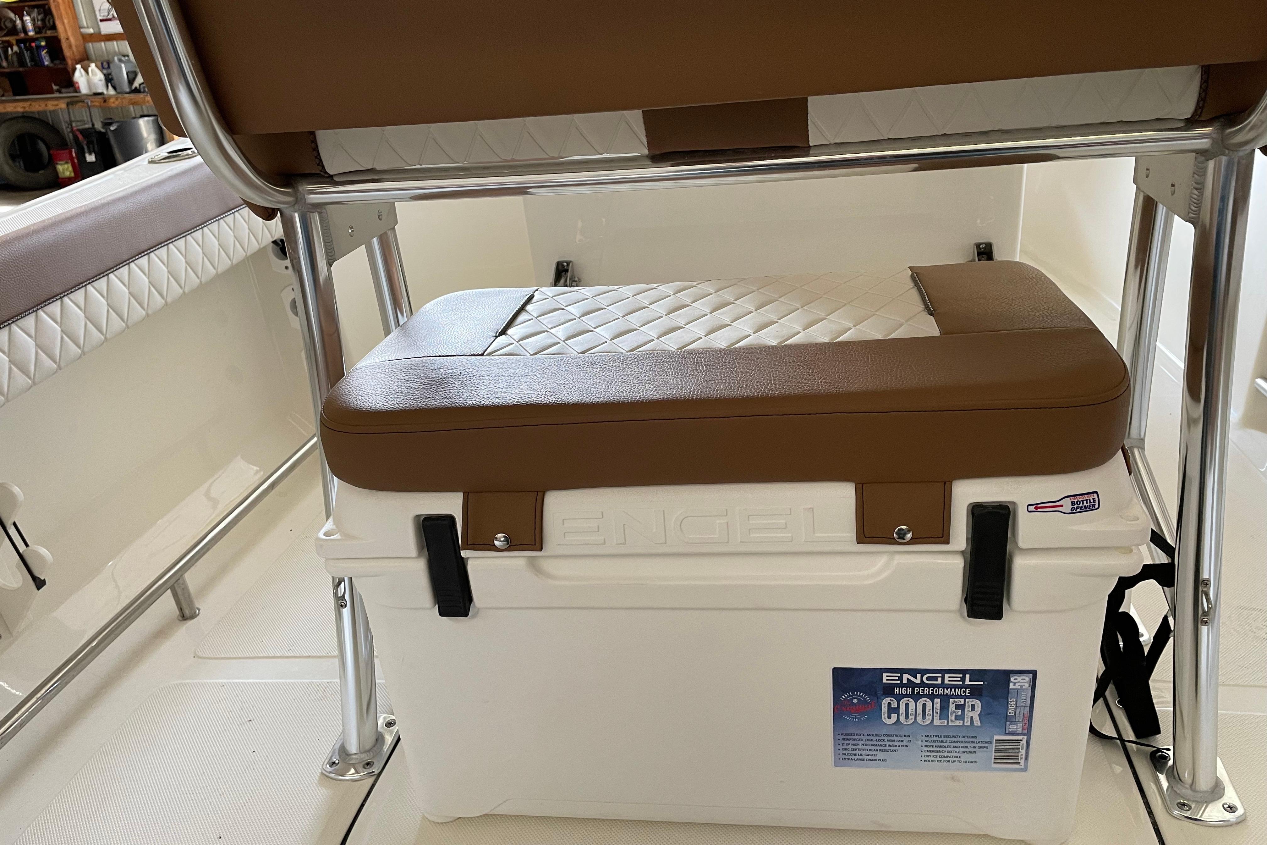 2026 Pioneer 202 Islander boat with Engel cooler and cushioned seating.