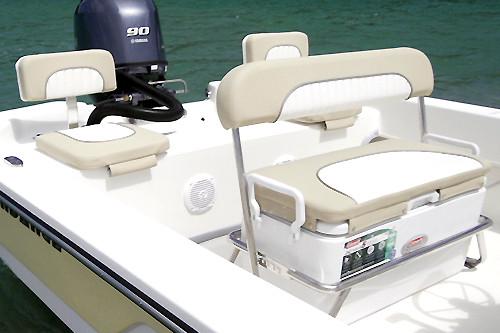 Manufacturer Provided Image: 2025 Sundance B22CCR boat interior with Yamaha 90 engine, featuring beige and white seating.