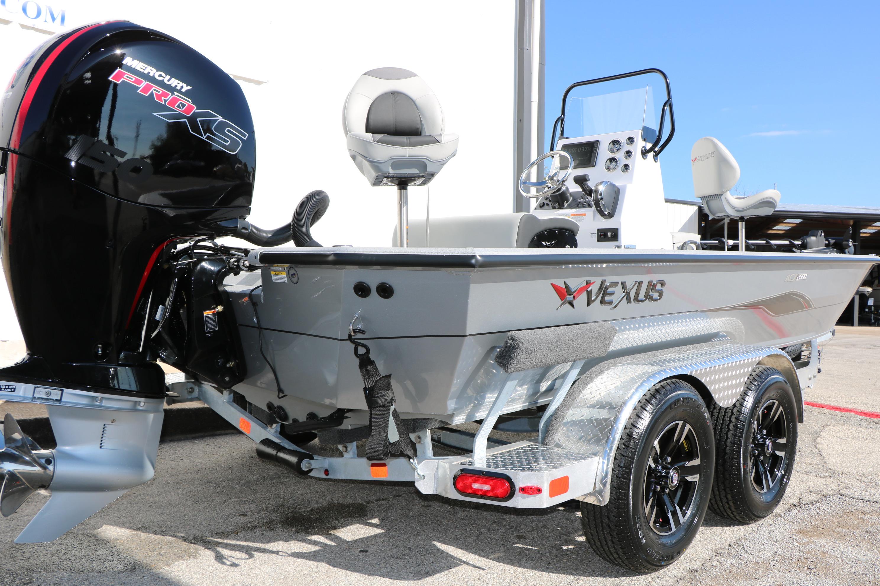 2026 Vexus ACX2000 boat with Mercury Pro XS engine on a dual-axle trailer.