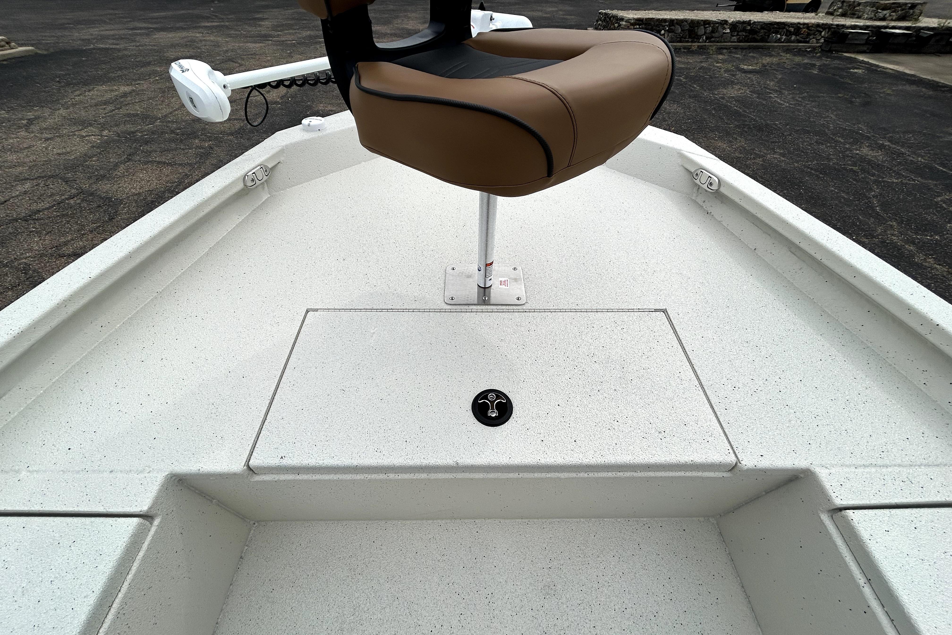 2026 Xpress H20B Bay boat deck with seat and trolling motor.