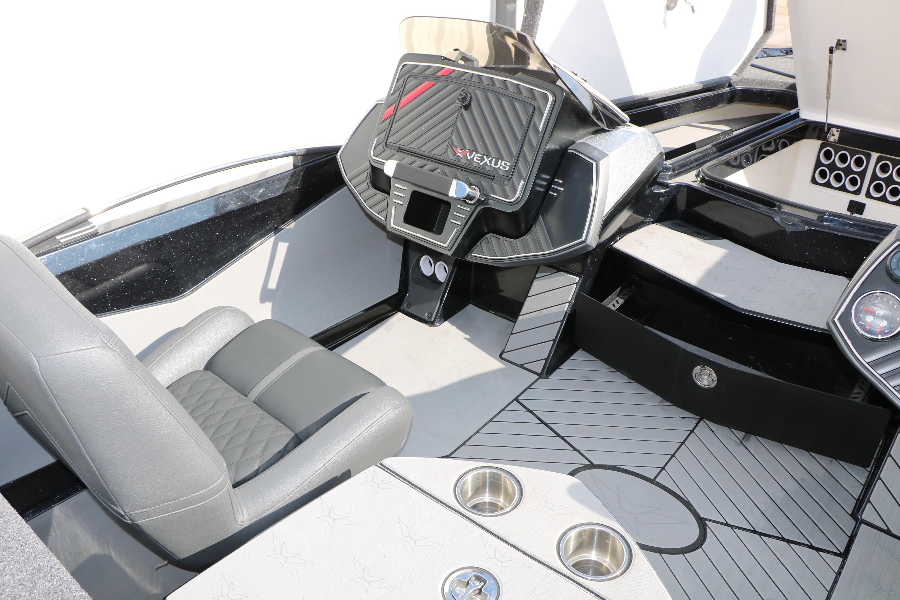 2022 Vexus VX21 boat interior with modern dashboard and seating.