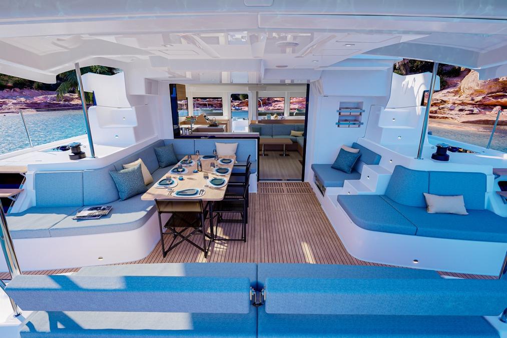 Luxurious interior of Lagoon 47 yacht, model year 2026.