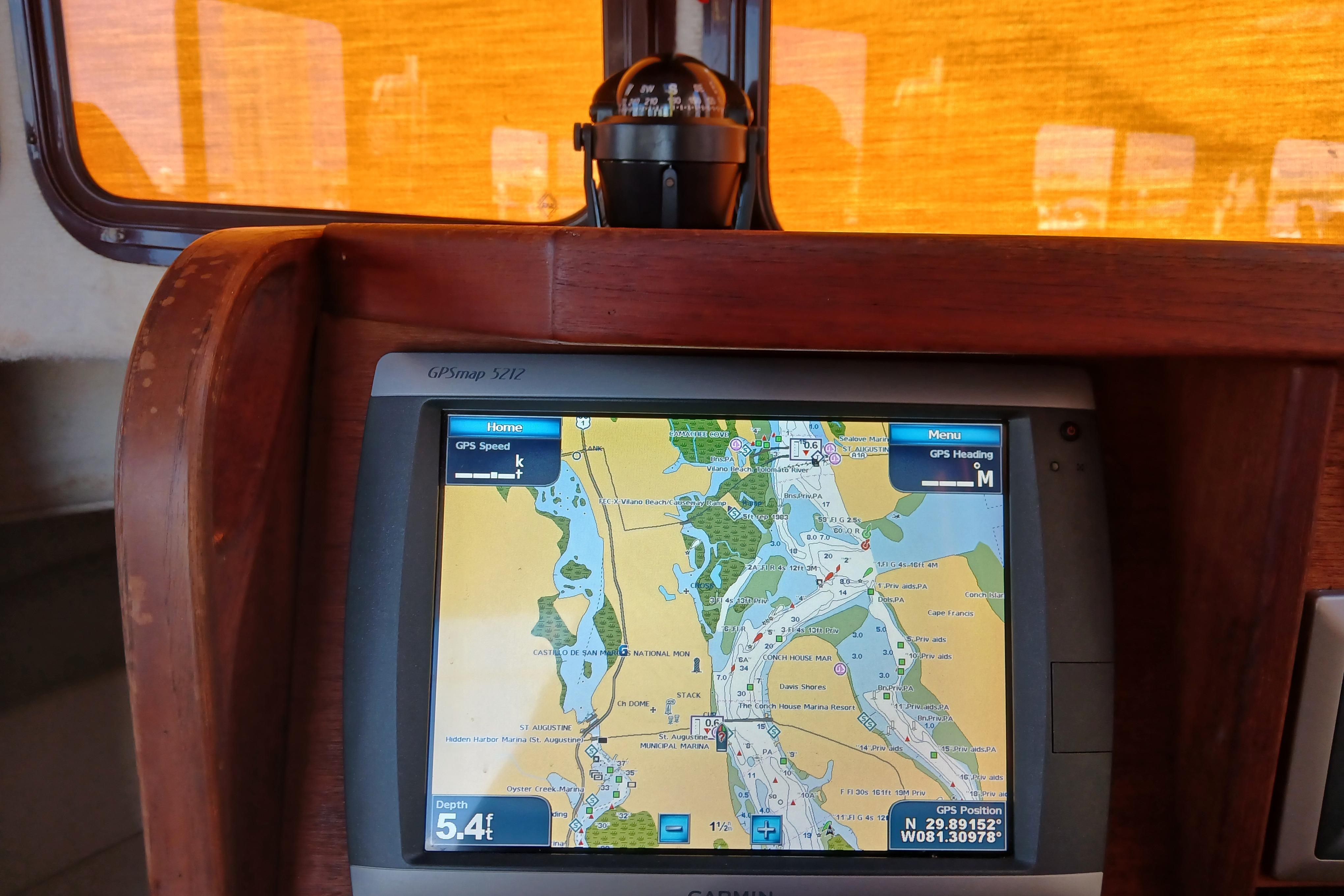 GPS navigation screen on 2009 Ranger Tugs R-25 boat, displaying a detailed marine map.