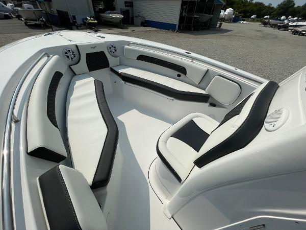 2025 Tidewater 232 CC Adventure boat interior with sleek seating and modern design.