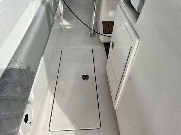 2020 Front Runner 39 Center Console boat interior with storage compartment.