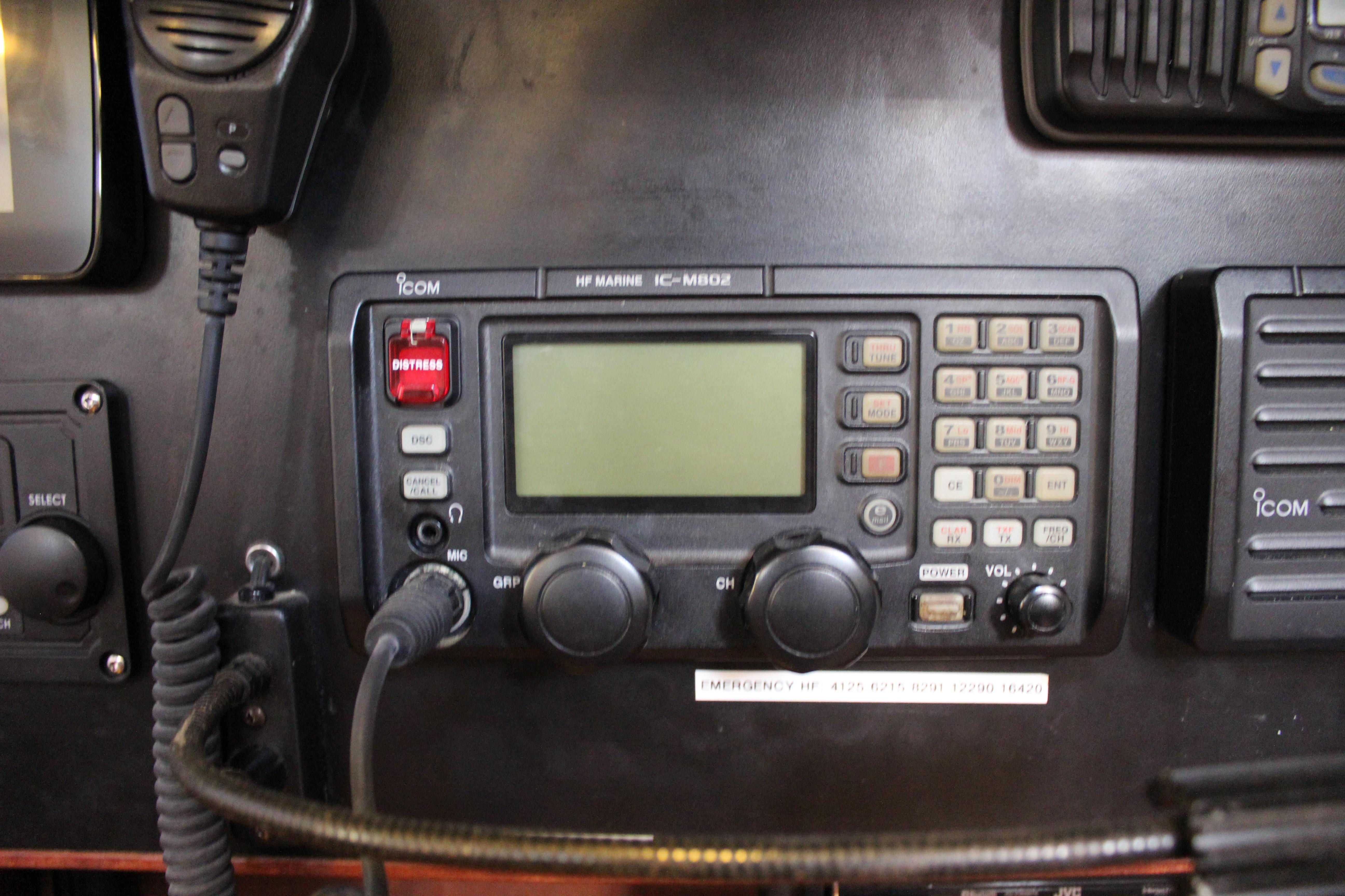 ICOM marine radio equipment on a 1981 Kelly Peterson 46 sailboat.