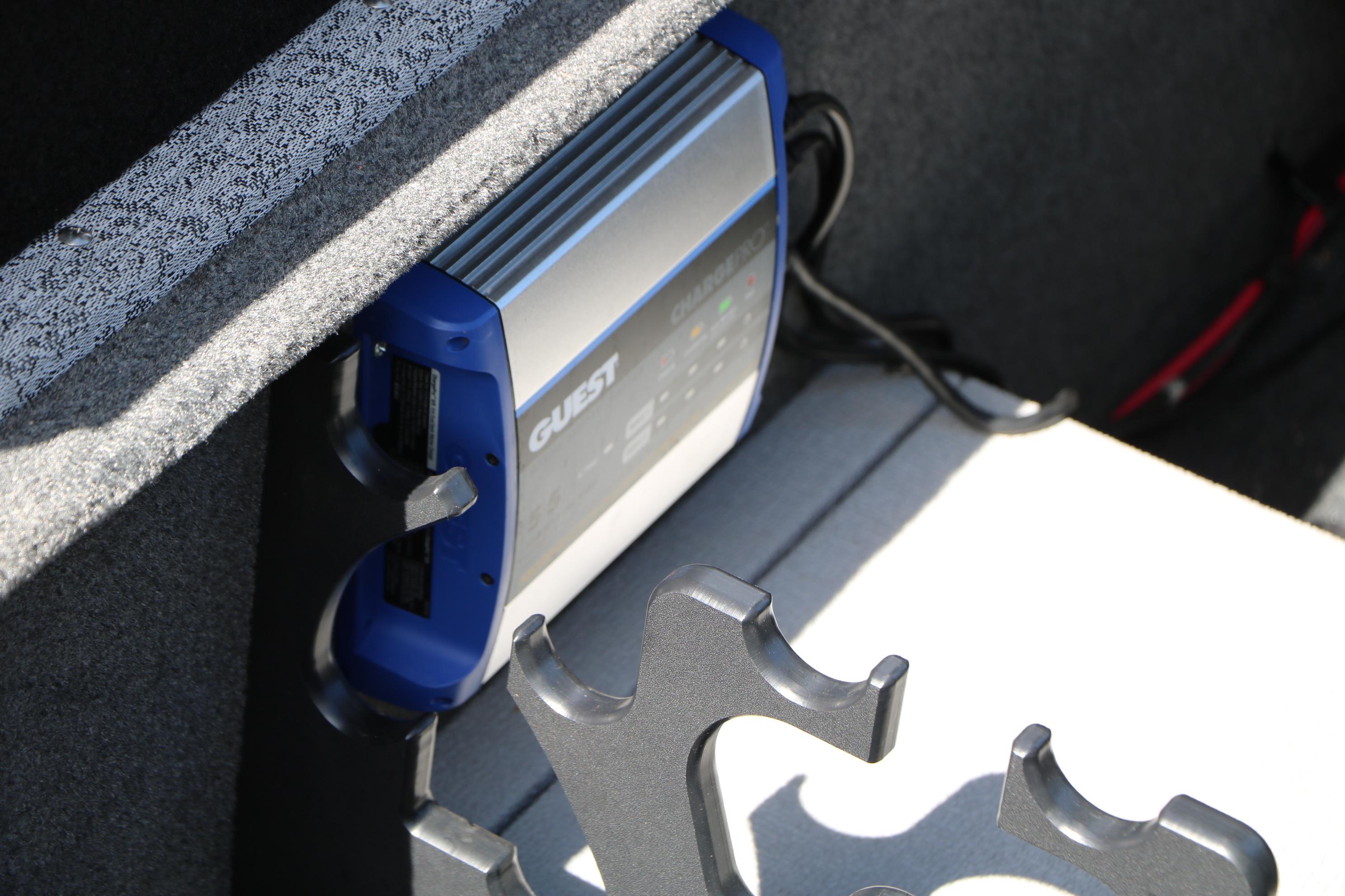 Battery charger in 2025 Smoker Craft Adventurer 188 DC boat interior.