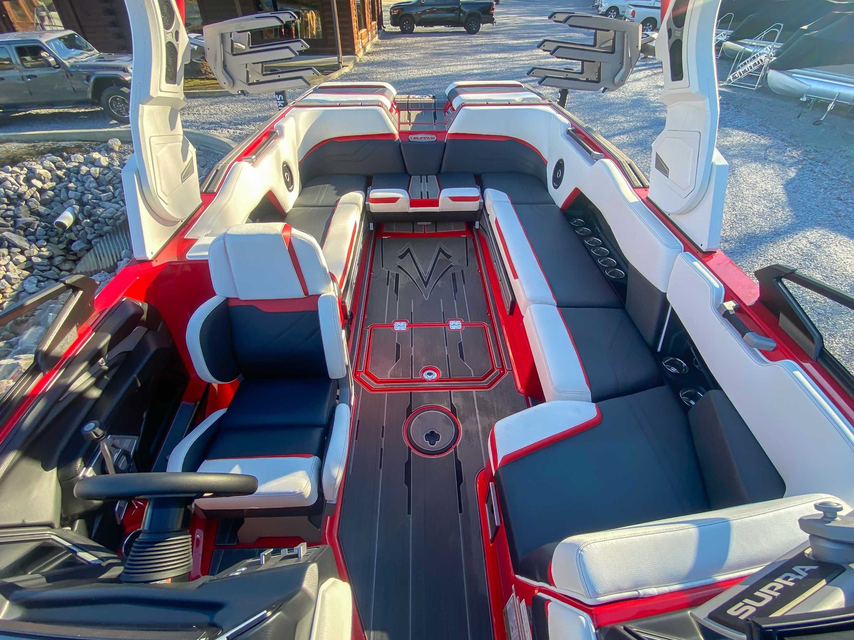Interior of 2024 Supra SE boat with modern seating.