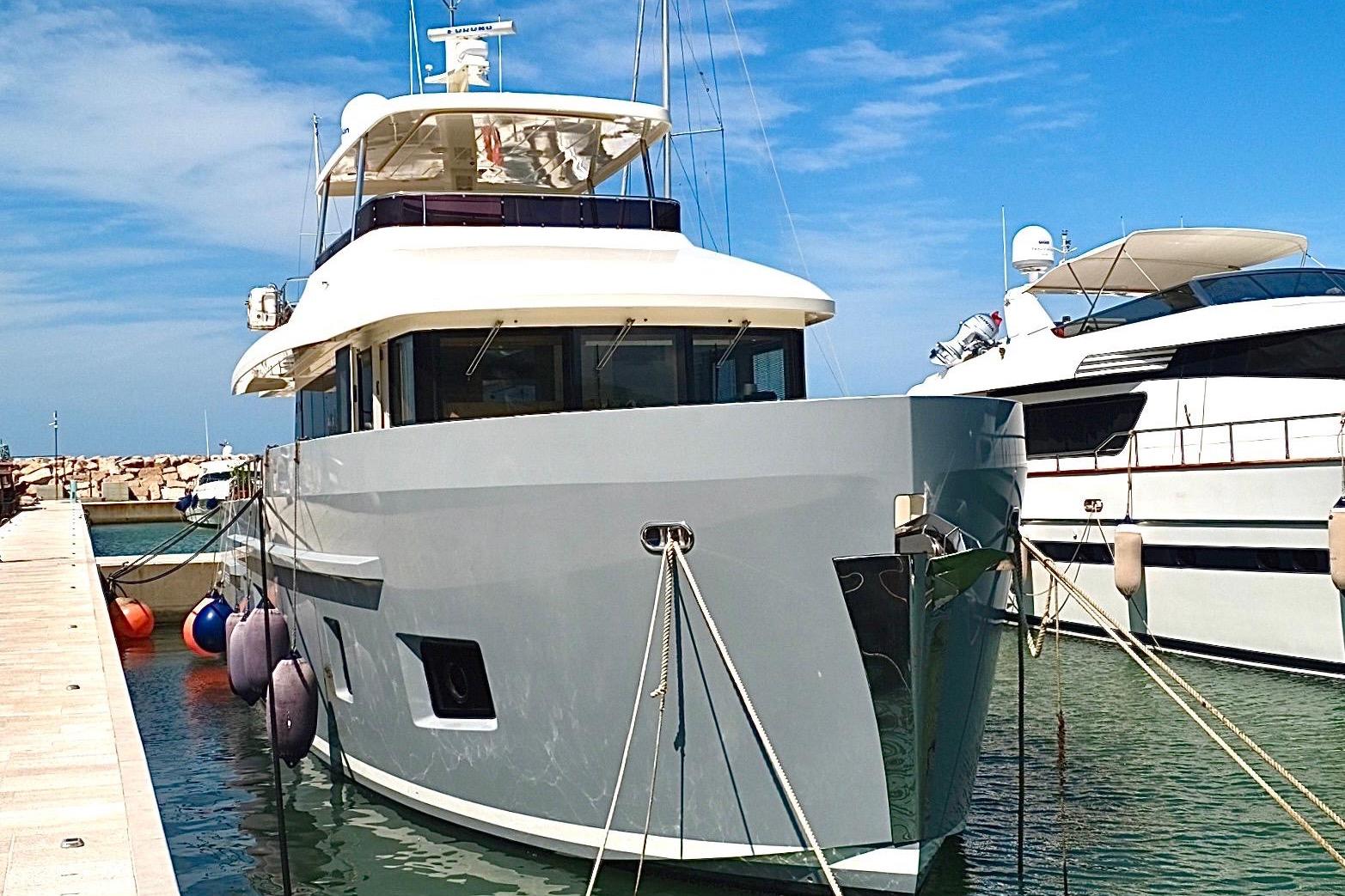 Luxury yacht YENER TEKNE Ynr 63, 2019 model, docked at marina.