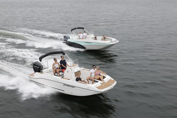 2025 Starcraft SVX 211 OB CC boats cruising on open water.