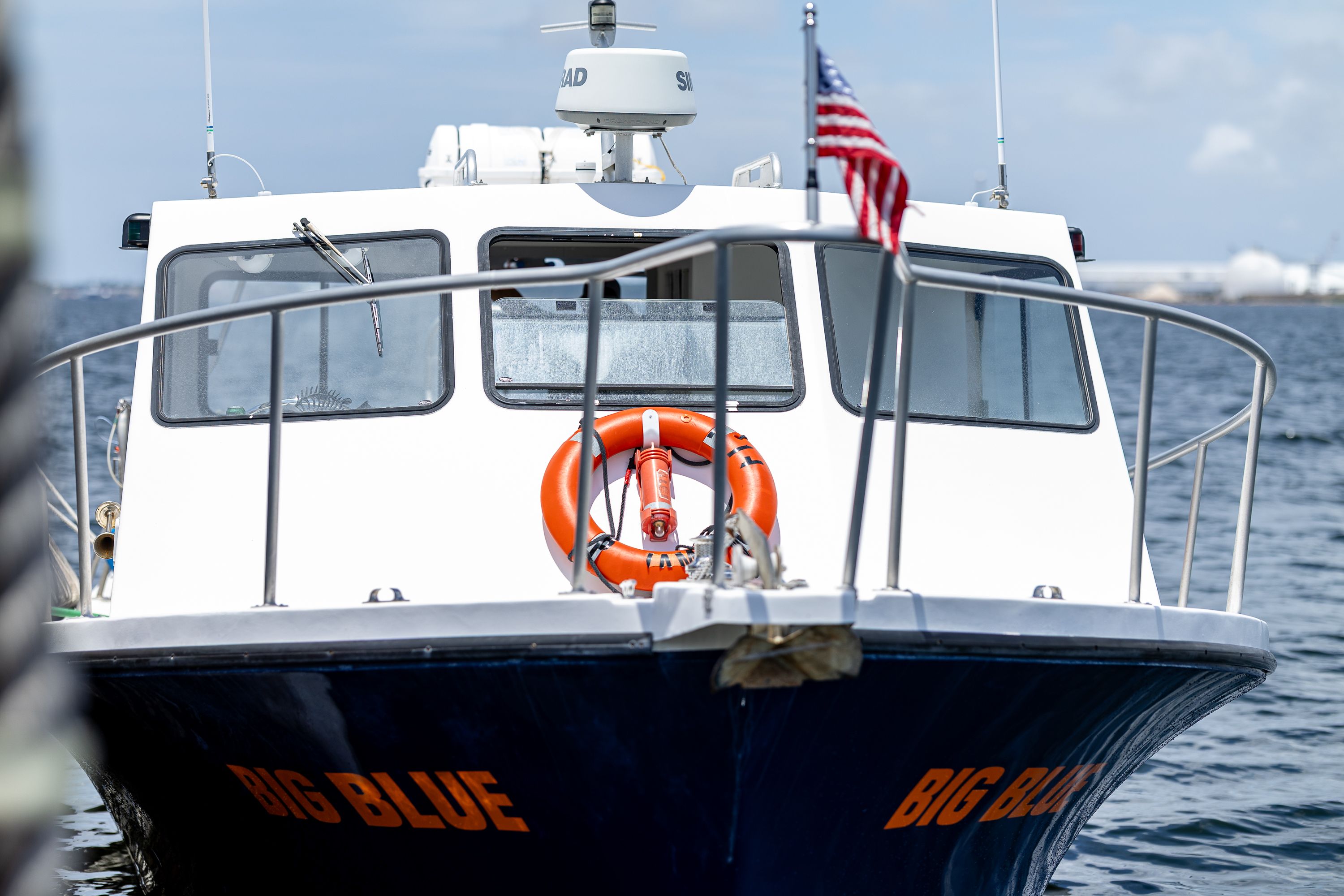A 2019 Newton 36' Dive Special boat named "Big Blue" is on the water.