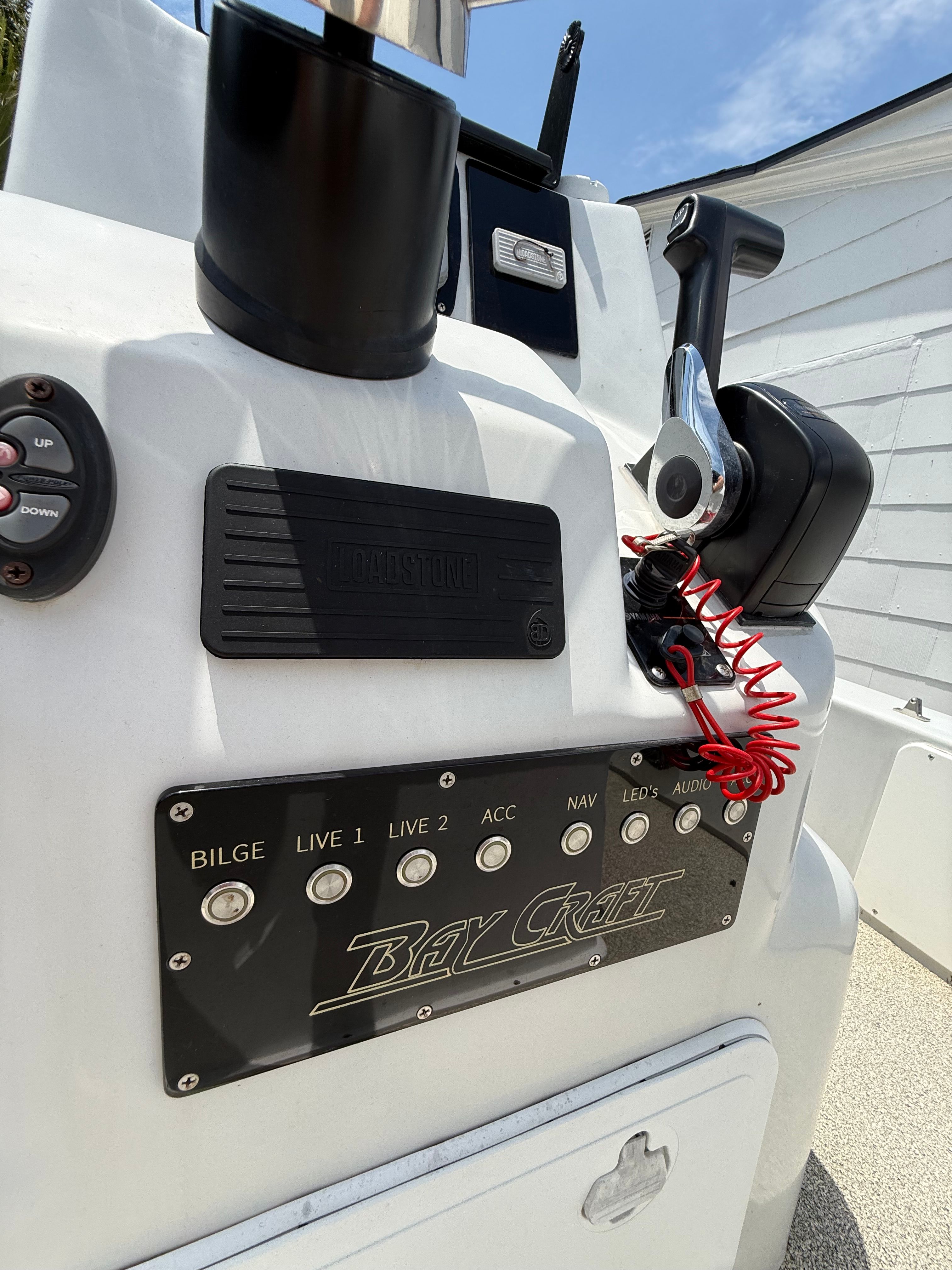 Control console of a 2012 Bay Craft 21 boat.