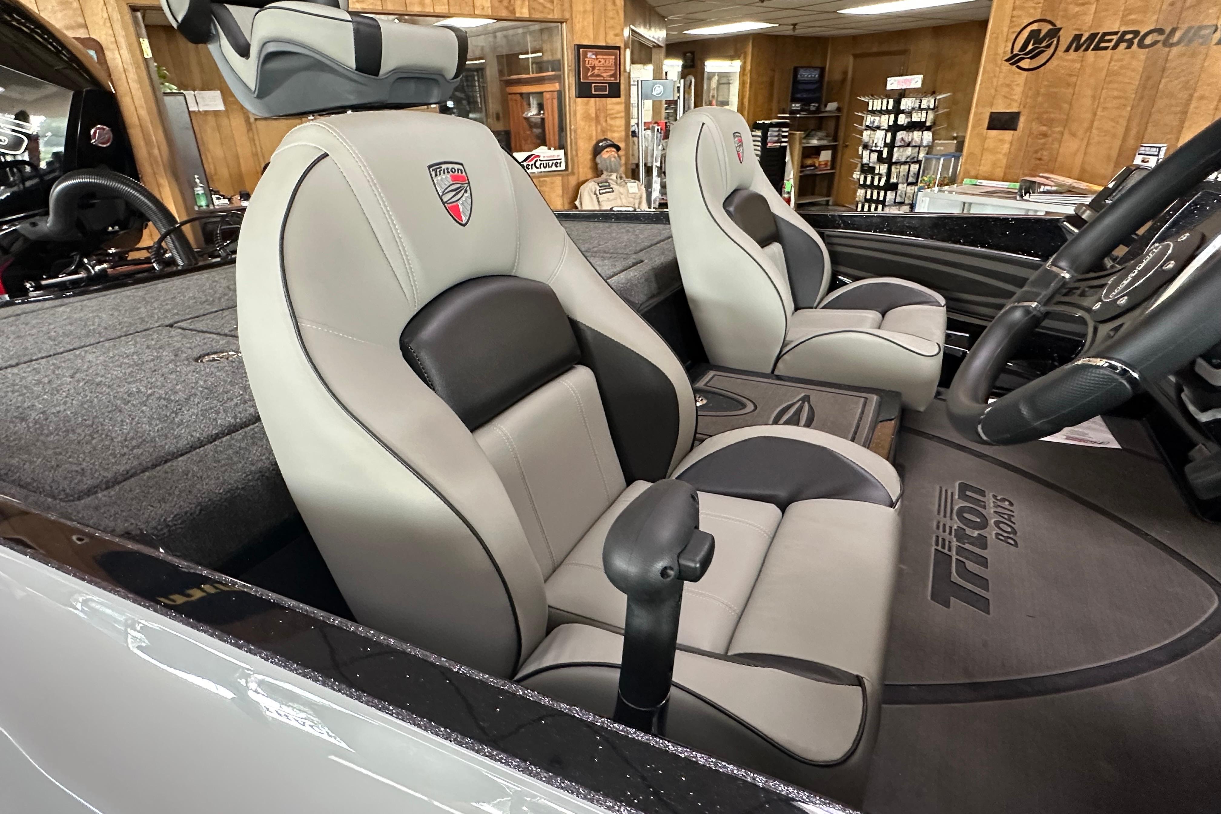 2024 Triton 20XP Patriot boat interior with premium seating and dashboard view.