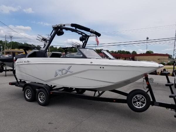 2023 ATX Surf Boats 20 Type-S on trailer, side view.