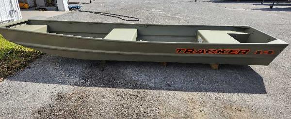 2024 Tracker Grizzly 1436 Jon boat on pavement.
