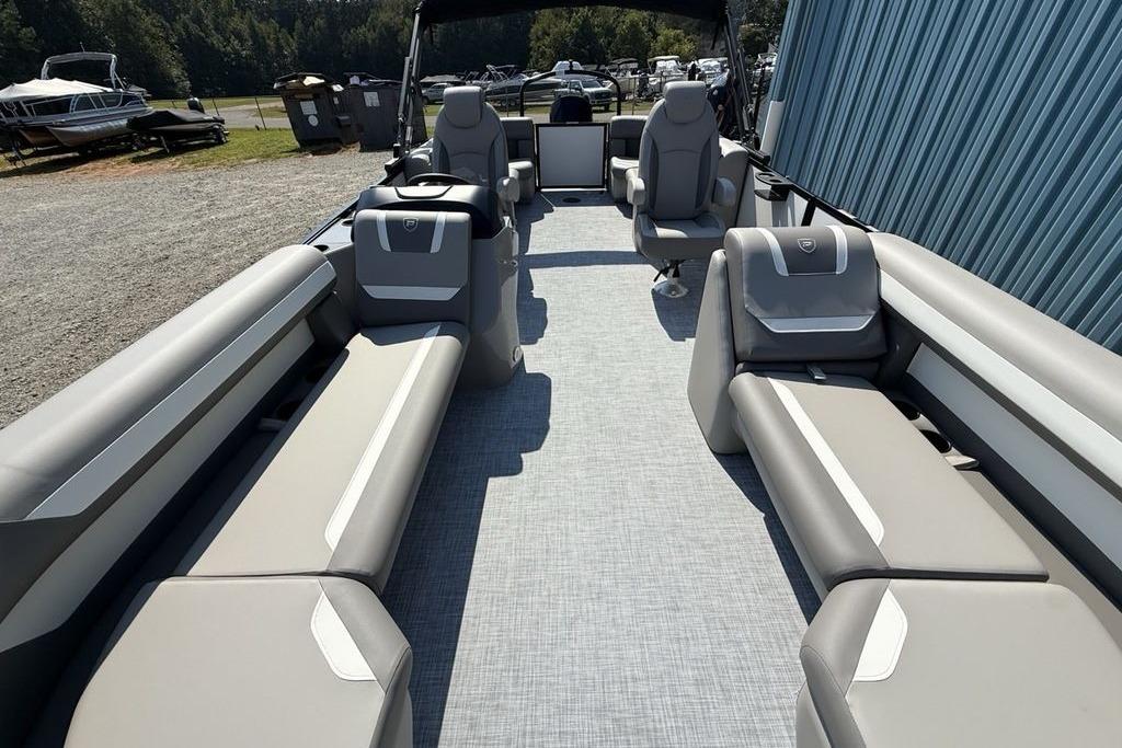 2026 Premier 220 Sunscape RF pontoon boat interior with spacious seating and modern design.
