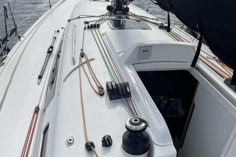 2022 J-Composites J/Boats J/112E GP2022 sailboat deck with ropes and winch.