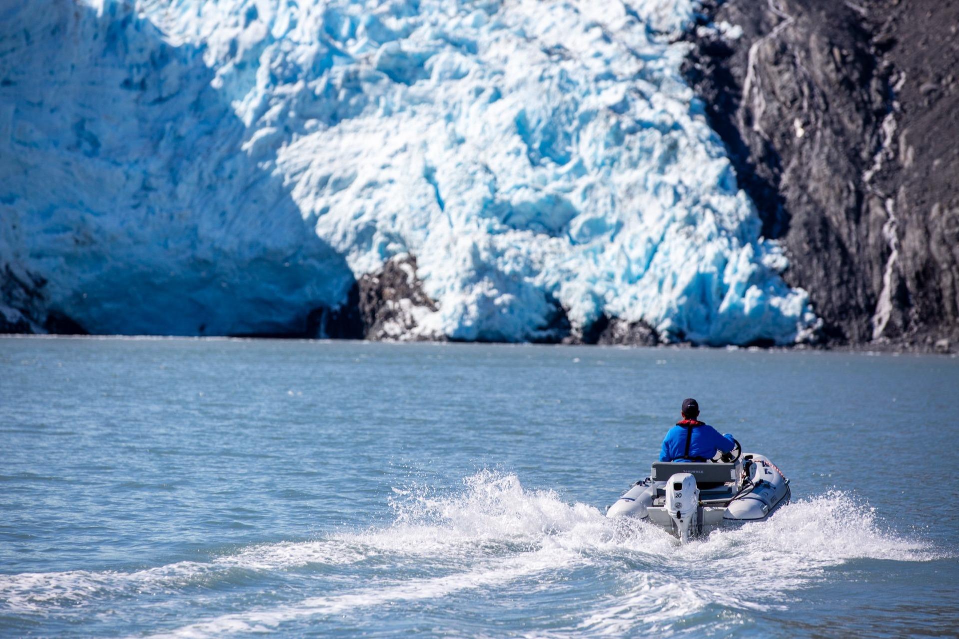 Highfield Classic 360 boat near glacier, 2026 model.