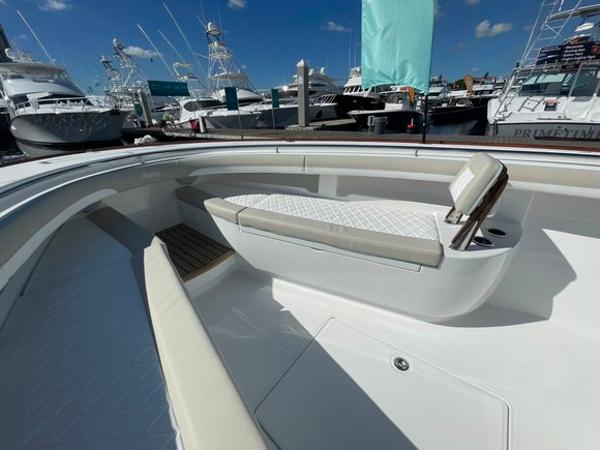 2025 Mag Bay 43 Center Console boat interior at marina.