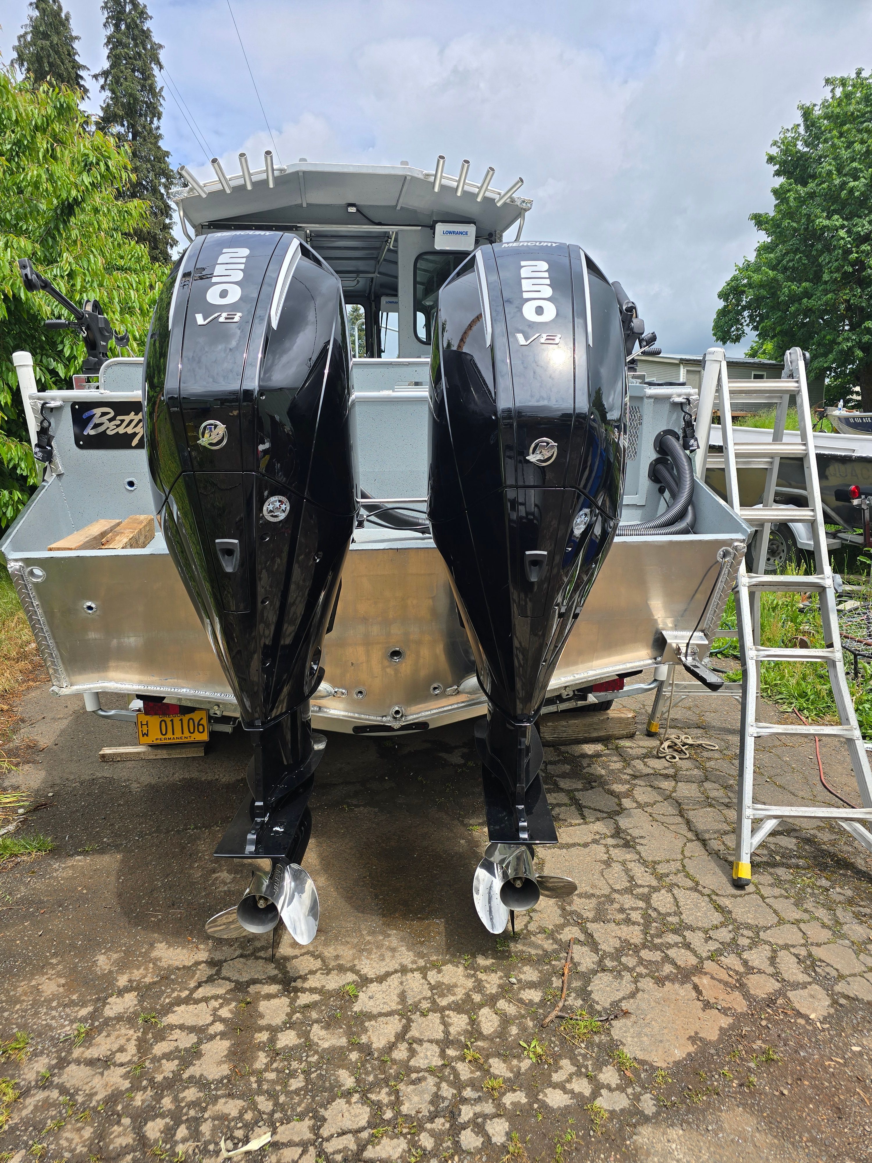 Custom Alaskan Explorer 2025 with dual outboard motors.