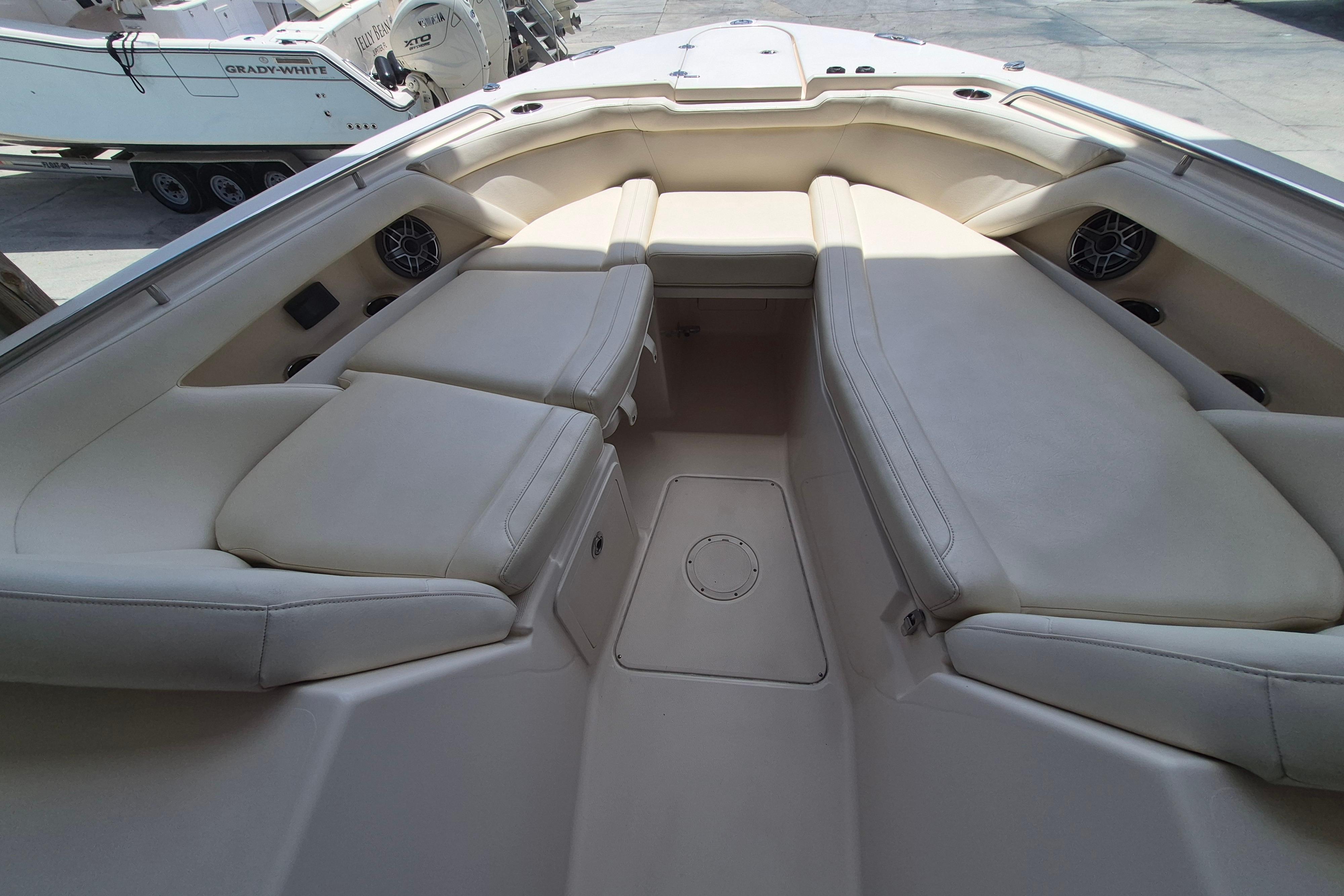 2019 Grady-White Freedom 335 boat interior with spacious seating and modern design.