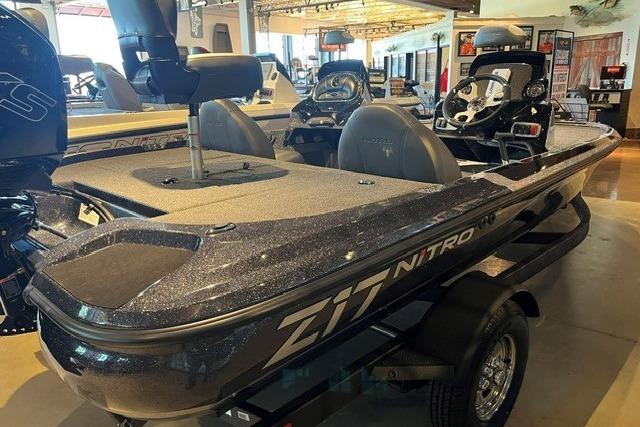 2026 Nitro Z17 boat in showroom, featuring sleek design and modern amenities.