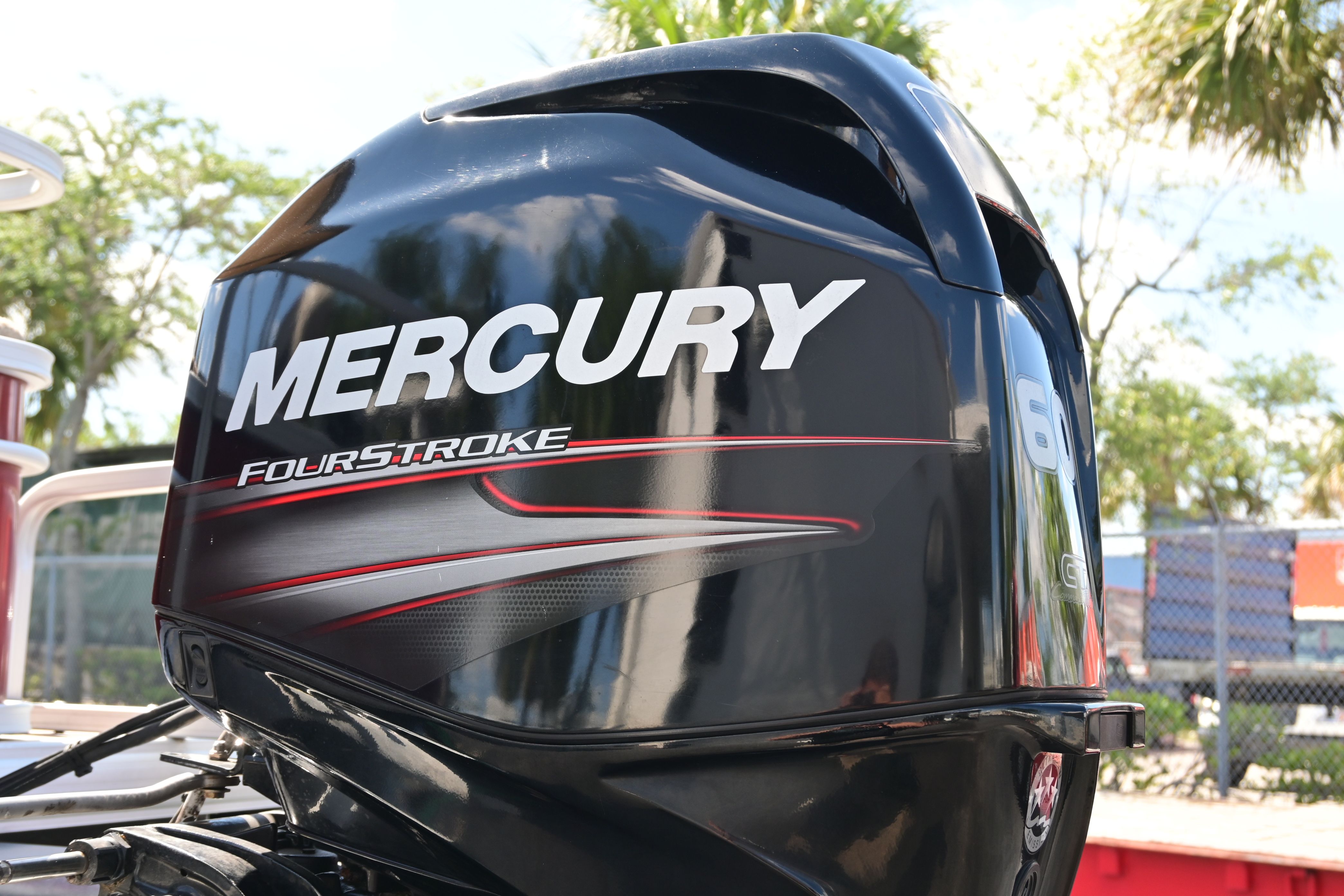 Mercury FourStroke outboard motor on a 2019 Sun Tracker FISHI boat.