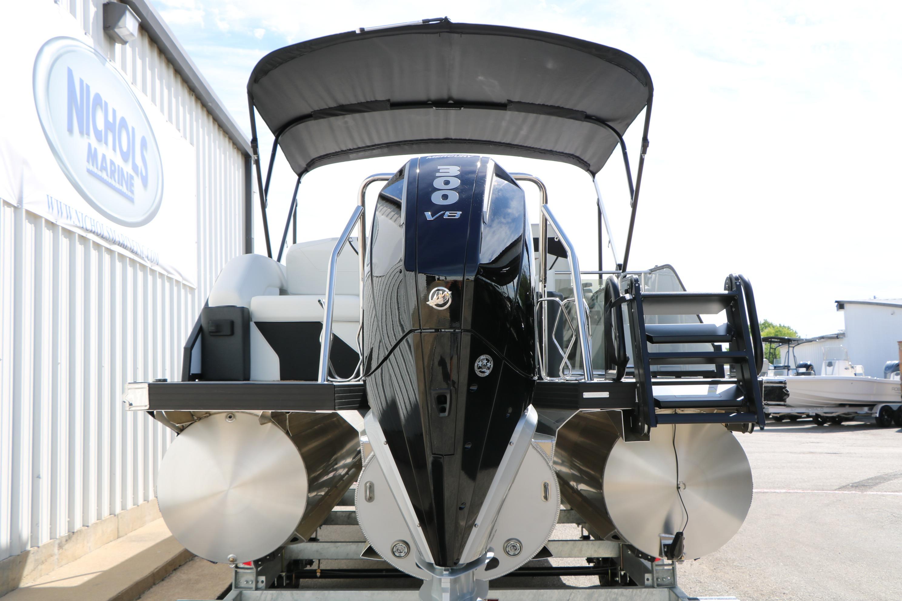 2026 Evotti 725 CS Tri-Toon boat with powerful engine, displayed at Nichols Marine.
