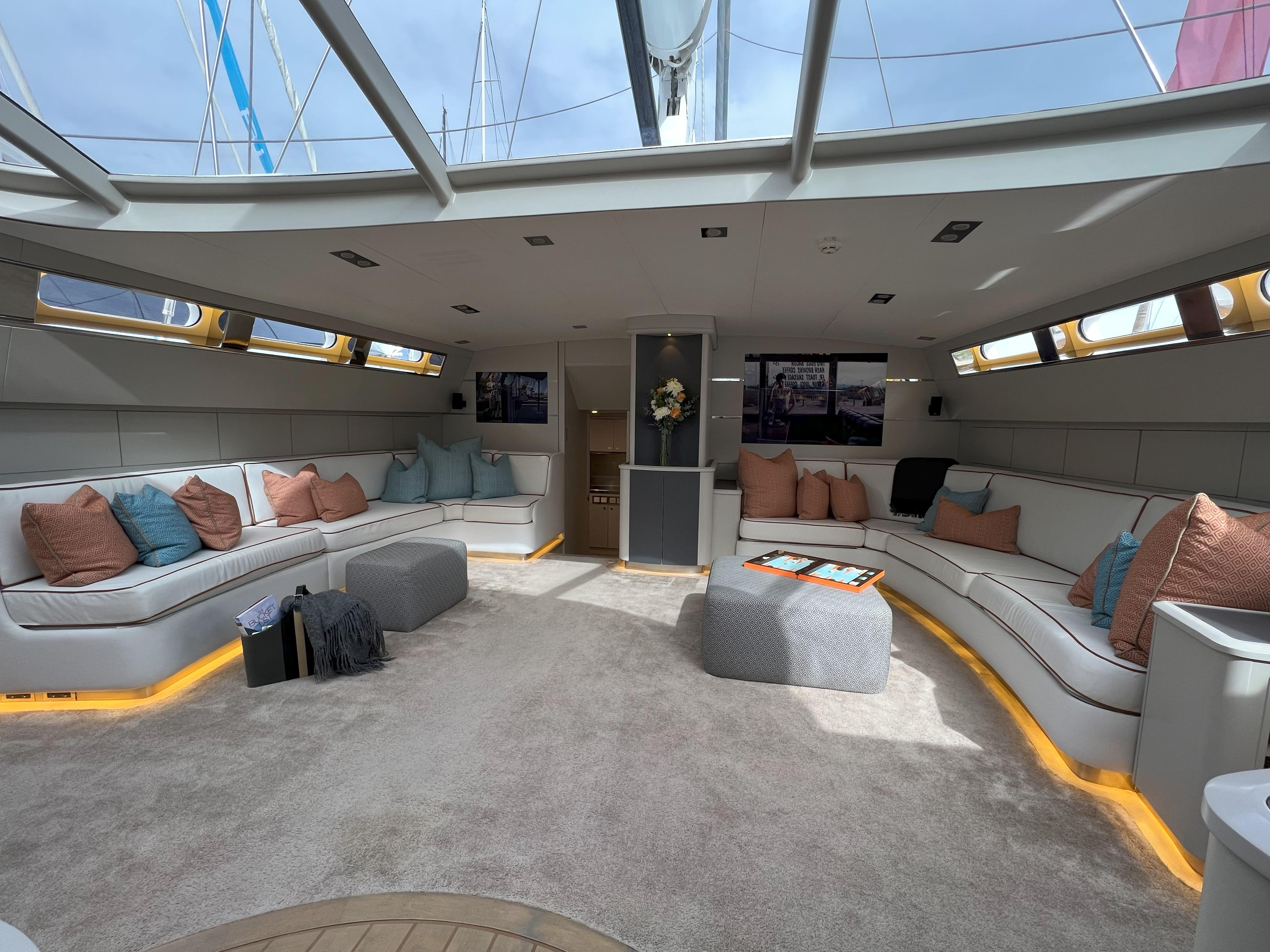 Luxurious interior of 1994 Alloy Yachts Alloy 35 by Dubois, featuring elegant seating and modern decor.