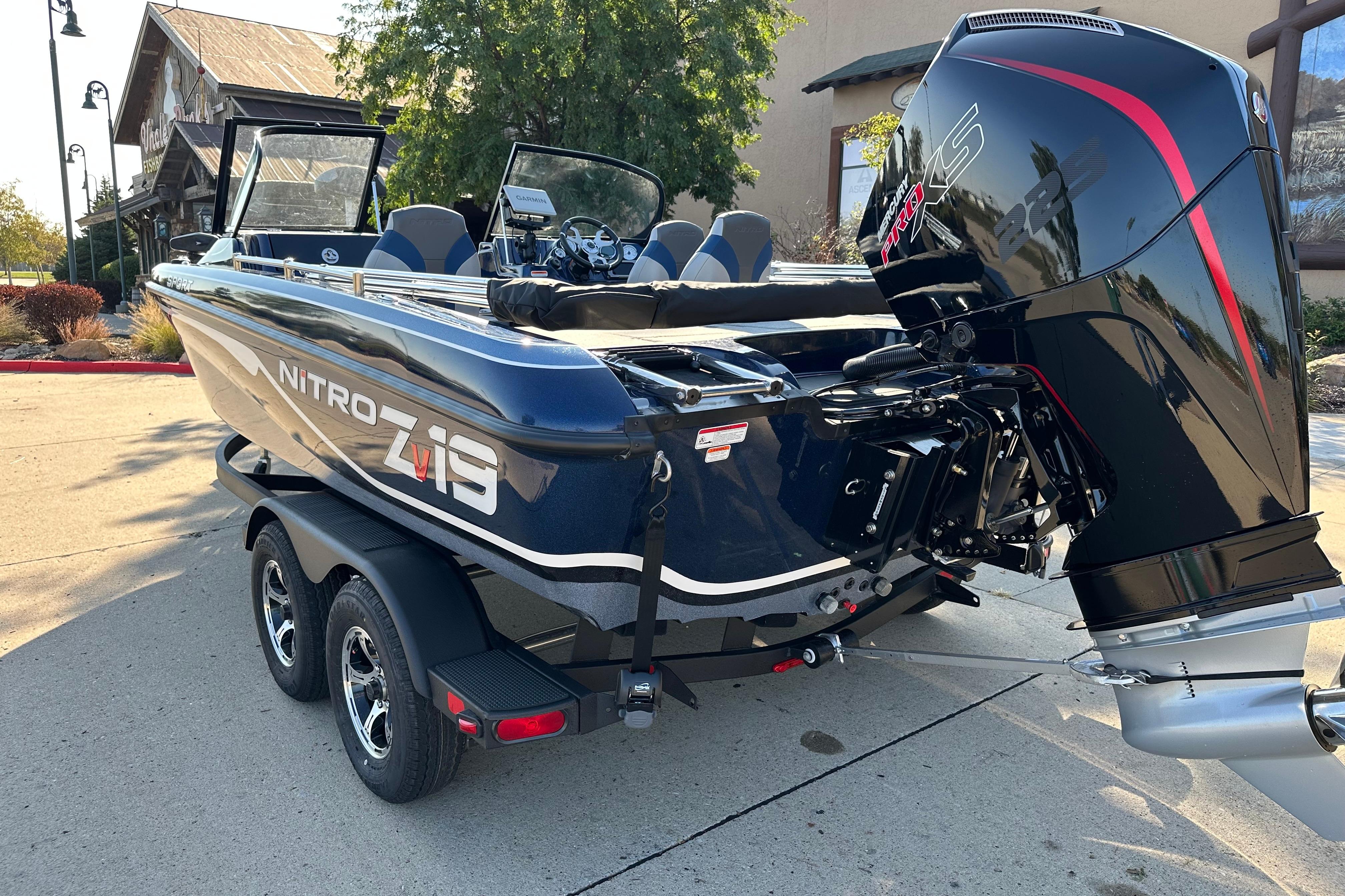 2026 Nitro ZV19 Sport Pro boat with powerful outboard motor on a trailer.