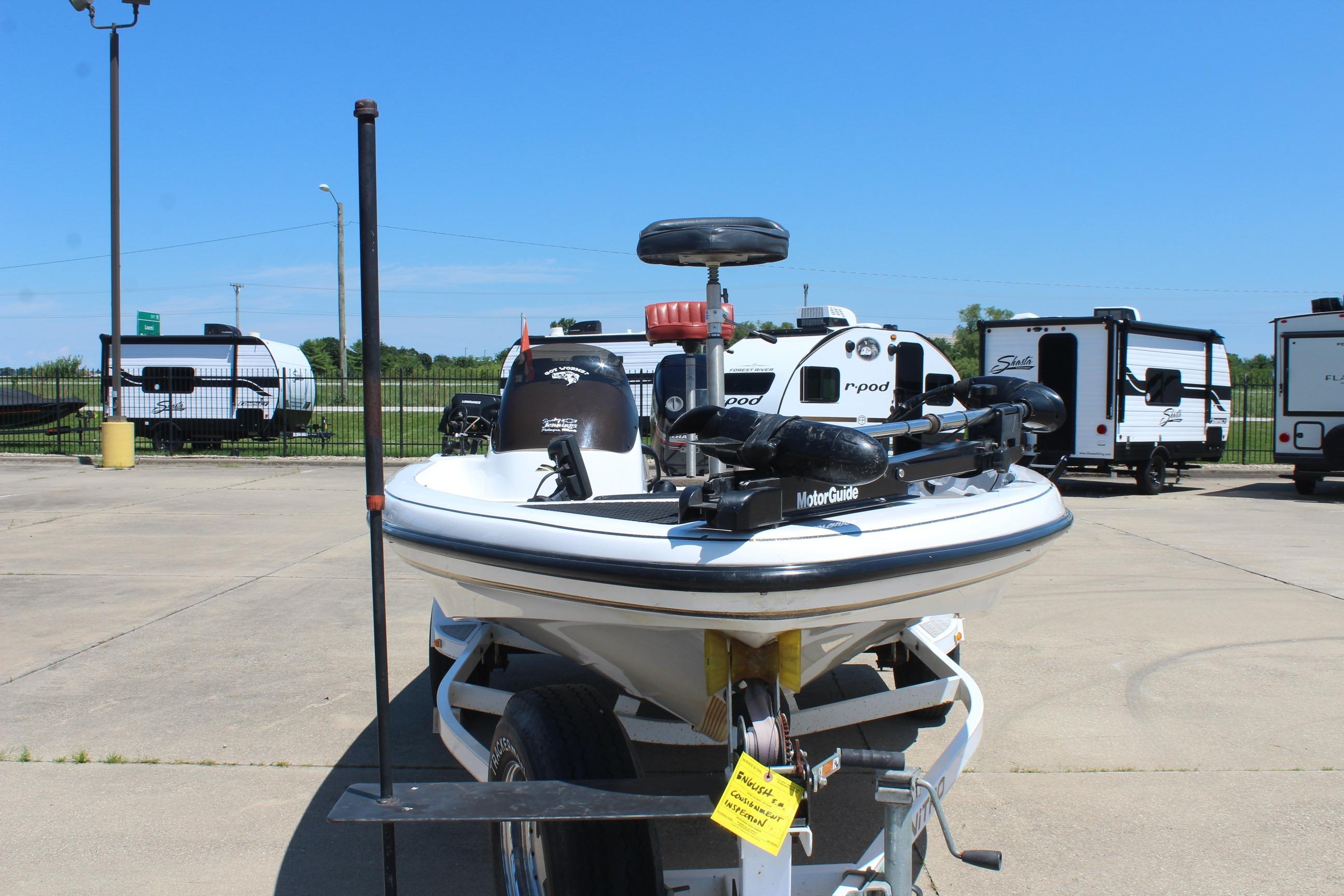 2003 Nitro NX 750 SC boat on trailer, parked near RVs under clear blue sky.