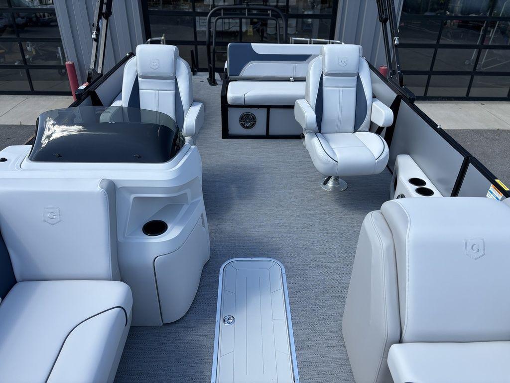 Interior of 2026 Godfrey SWEETWATER 2286 SFL pontoon boat with modern seating.