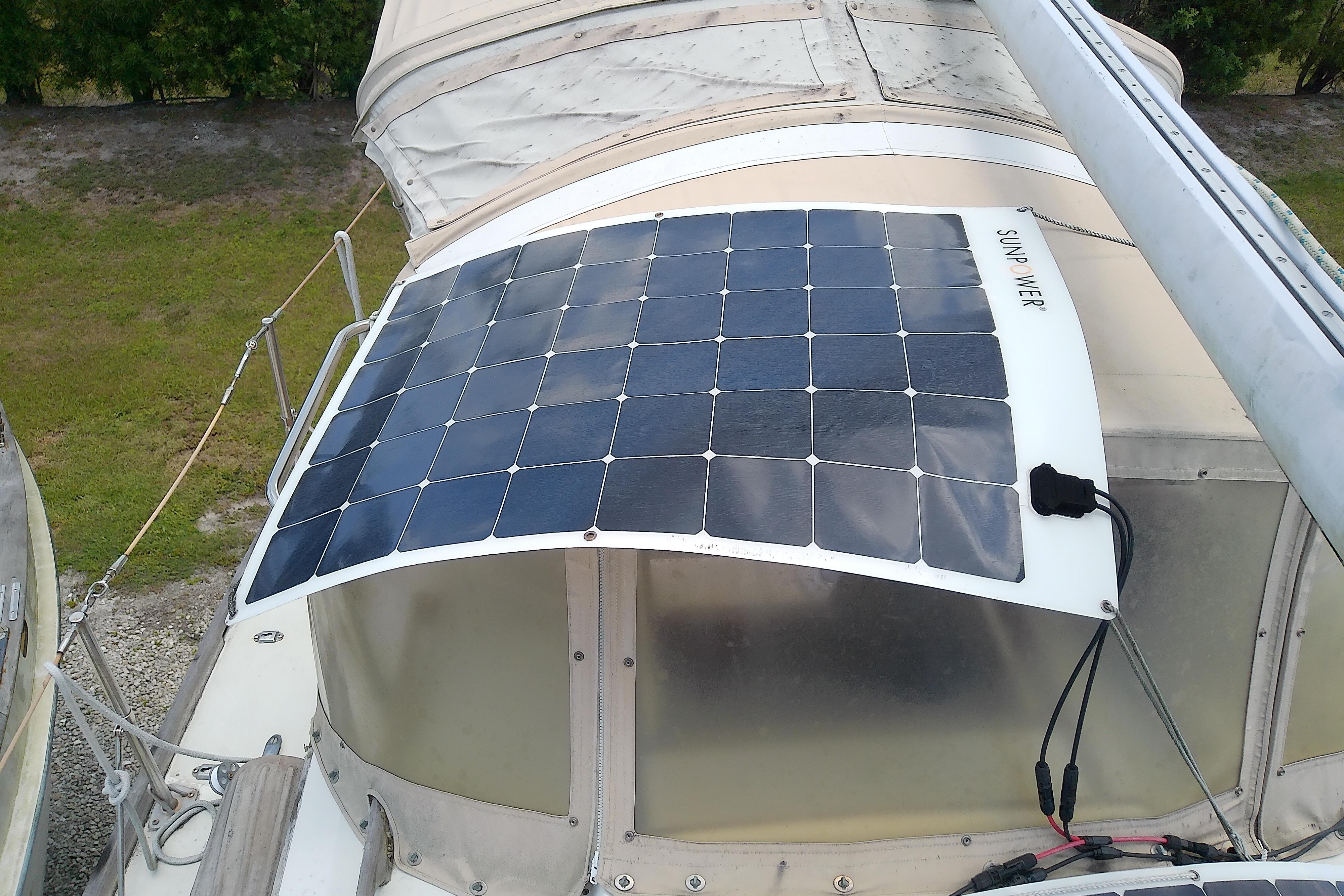 1981 Sea Sprite 34 sailboat with solar panel installed on deck.