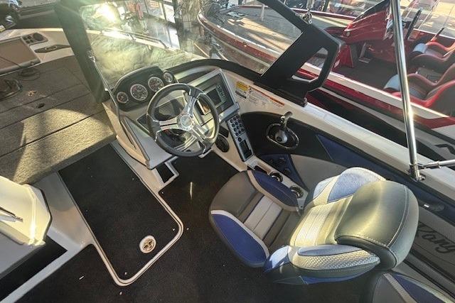 2026 Ranger 1850MS boat interior with steering wheel and dashboard controls.