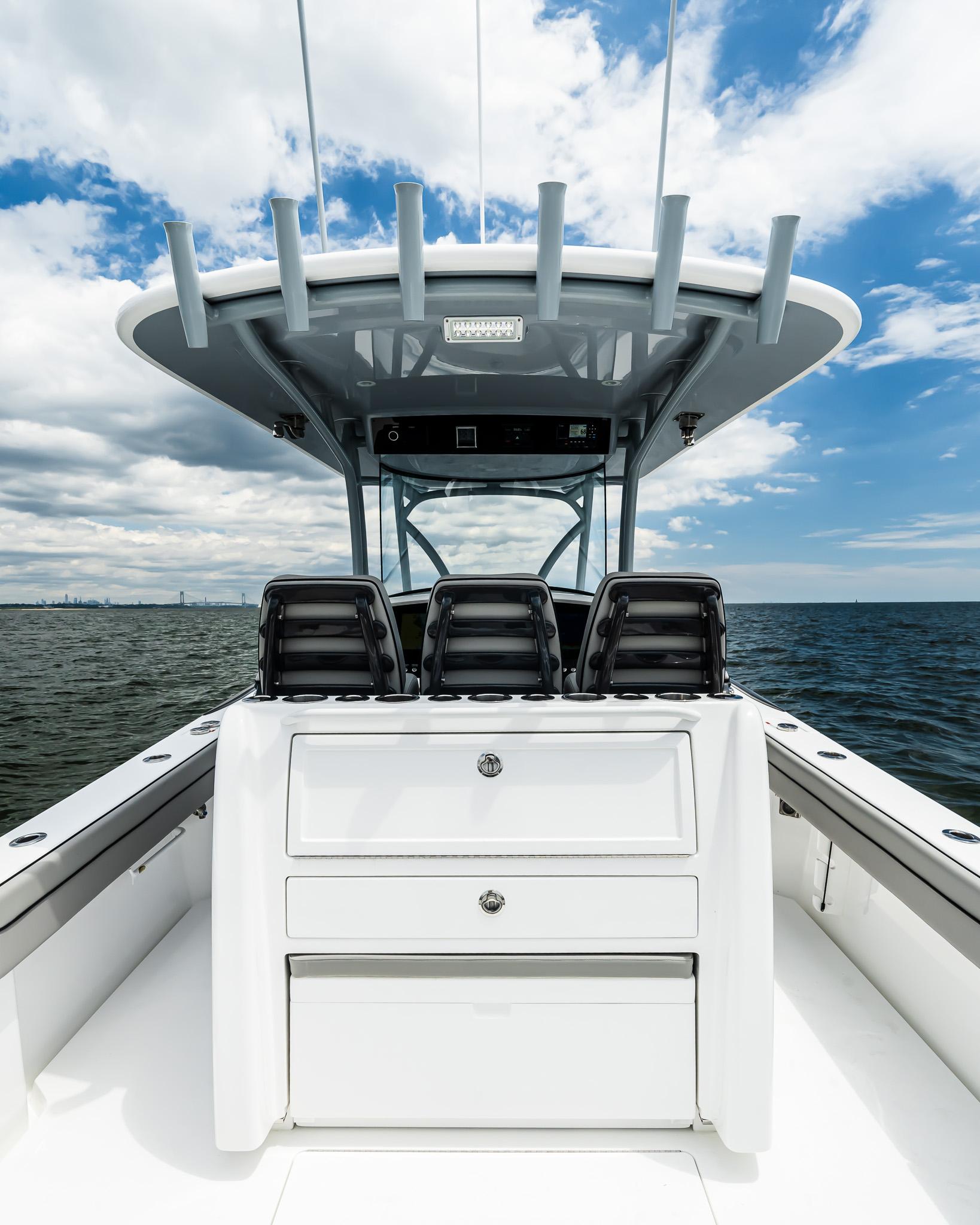 2025 Valhalla Boatworks V-33 on open water, showcasing sleek design and modern features.