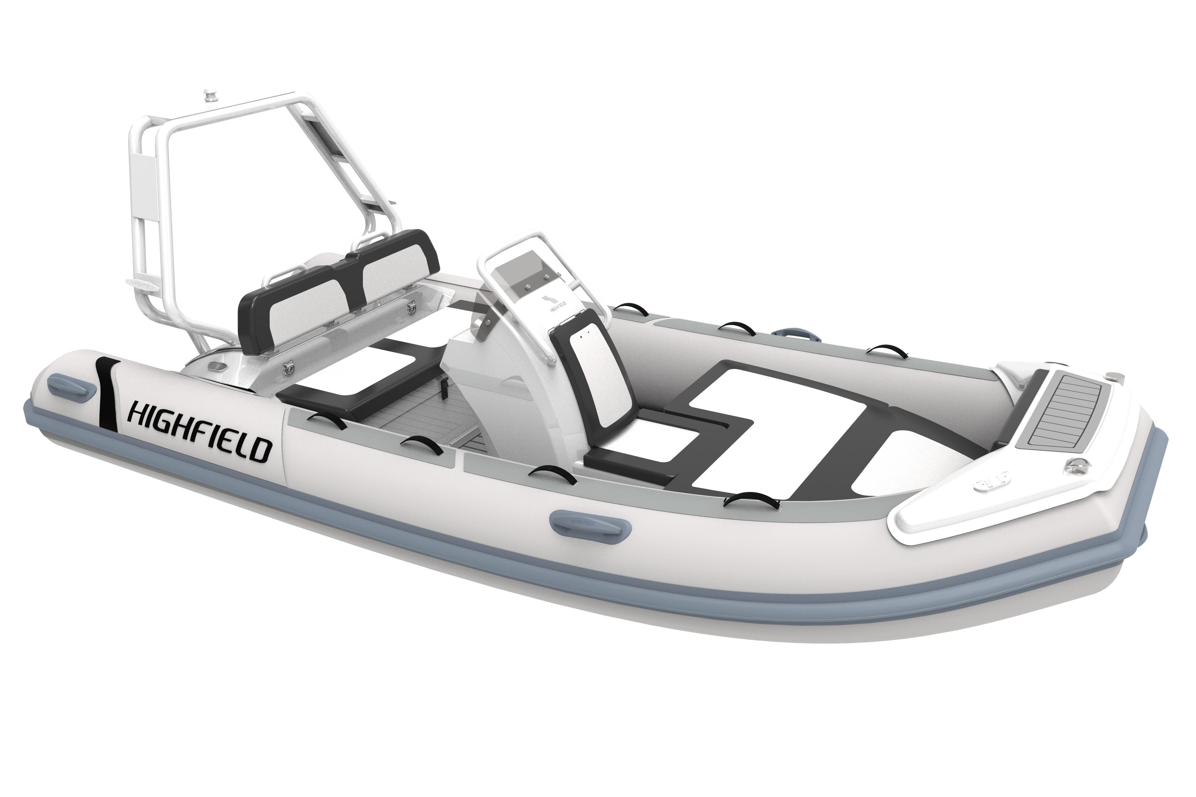 2026 Highfield Sport 420 inflatable boat, sleek design with modern seating and console.