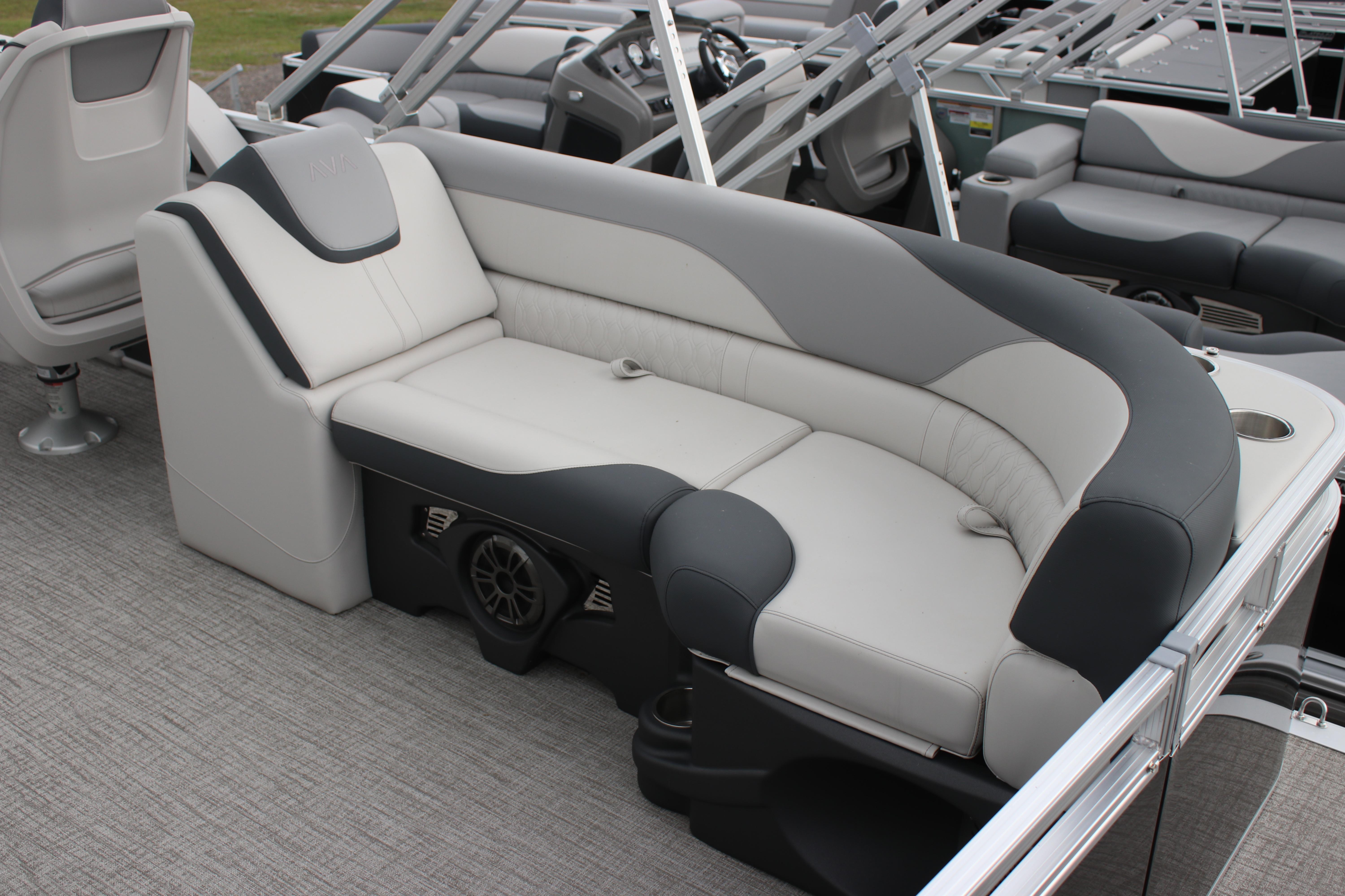 2025 Avalon LSZ Quad Lounger boat interior with plush seating and modern design.