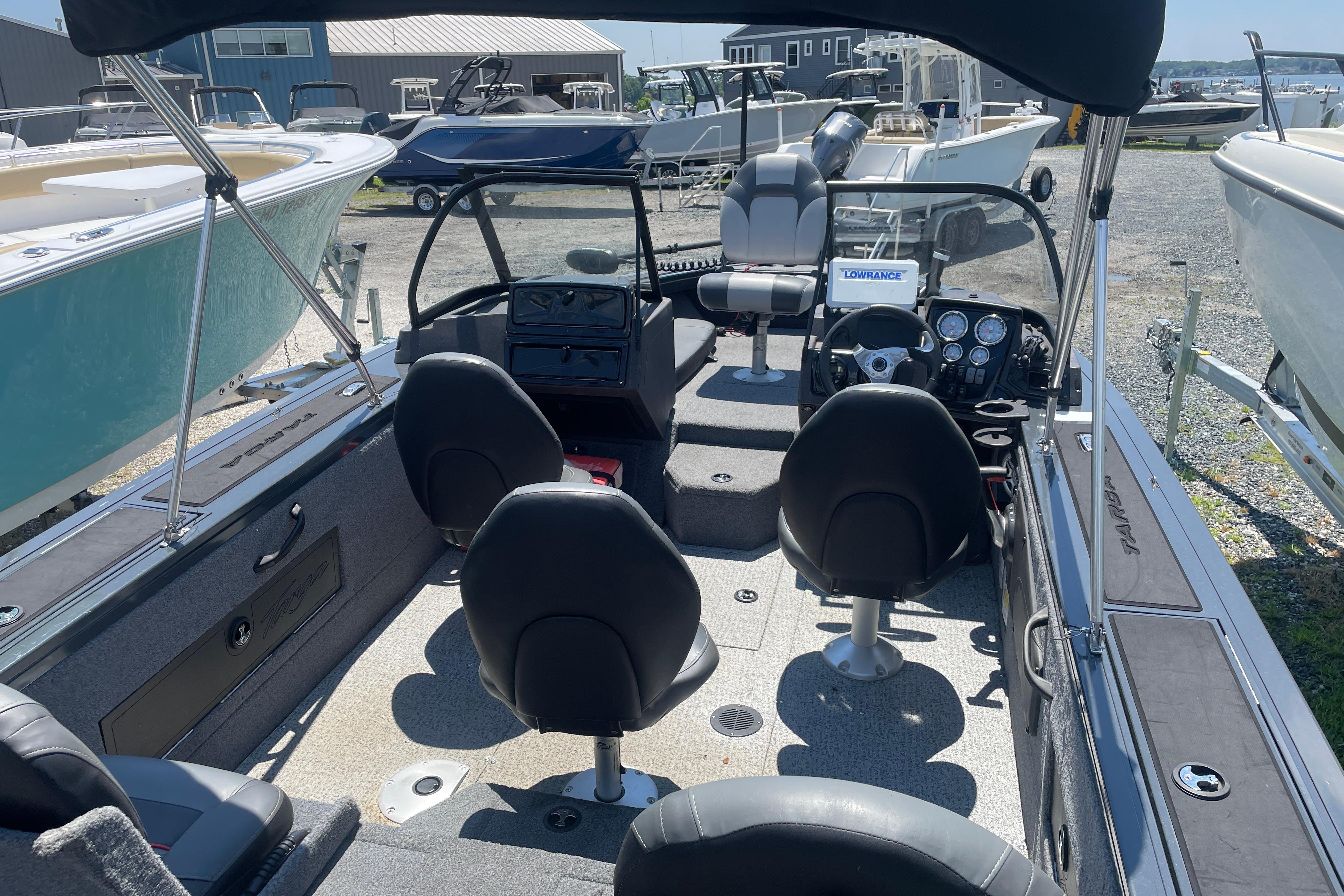 2022 Tracker Targa V-18 WT boat interior with seating and control panel.