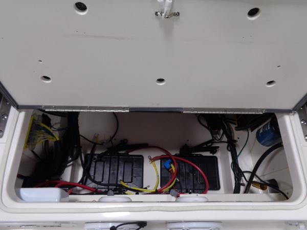 Battery compartment of 2023 Robalo 246 Cayman boat model.