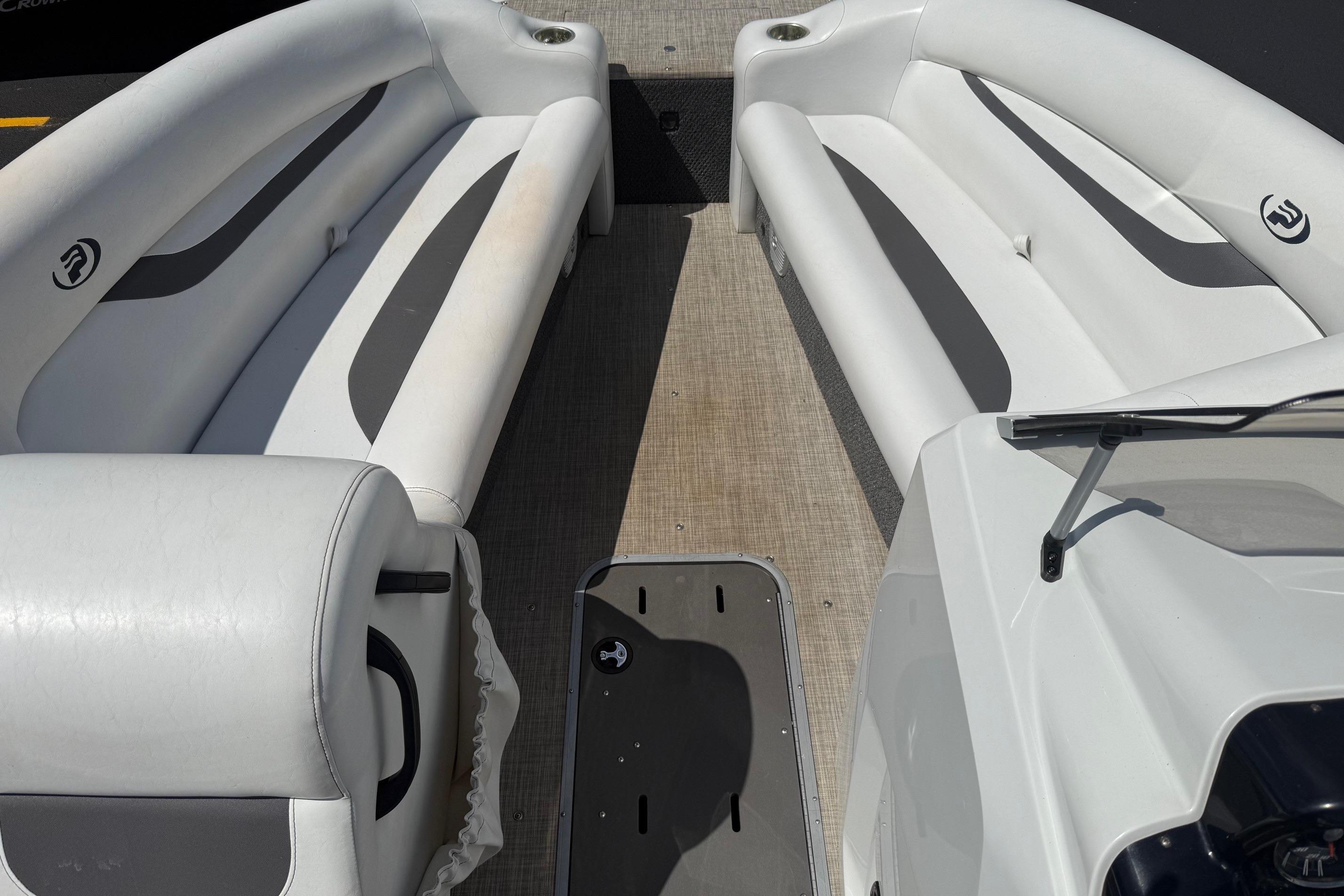 2019 Princecraft Ventura 190 boat interior with white seating and modern design.