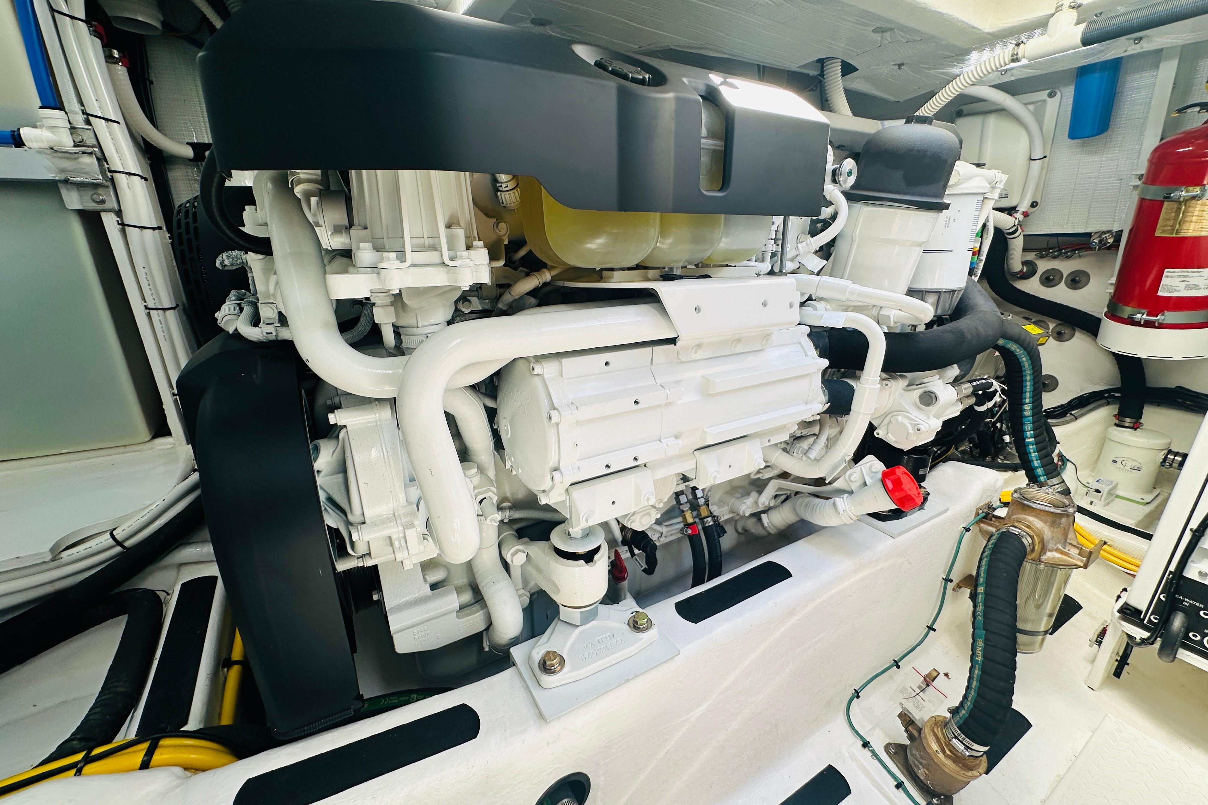 Engine room of 2025 Sabre 48 Salon Express, showcasing advanced marine engineering.